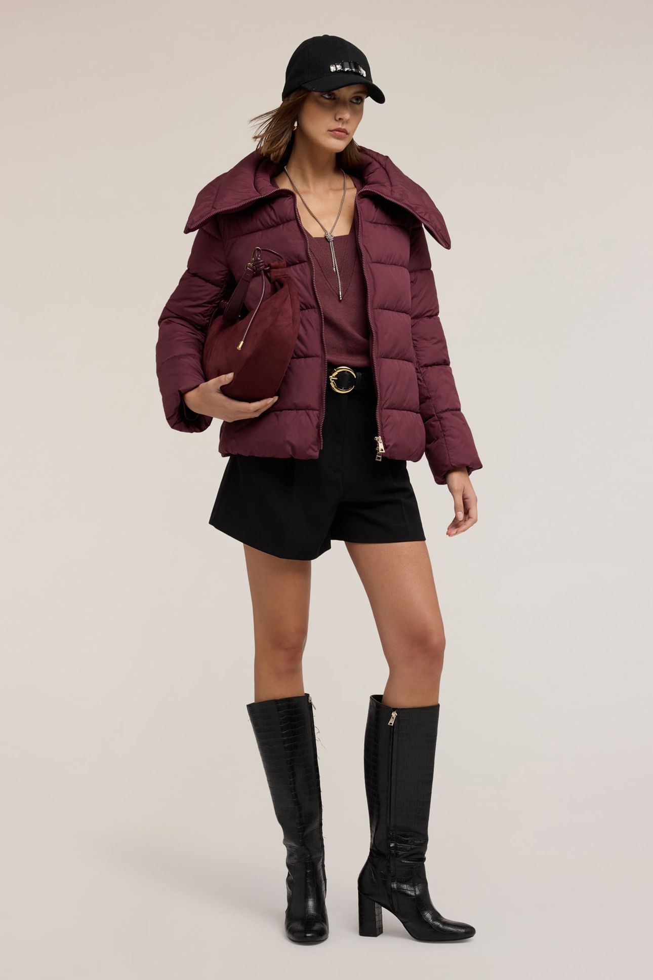 HEAVY DOWN JACKET WITH HIGH COLLAR BURGUNDY 1
