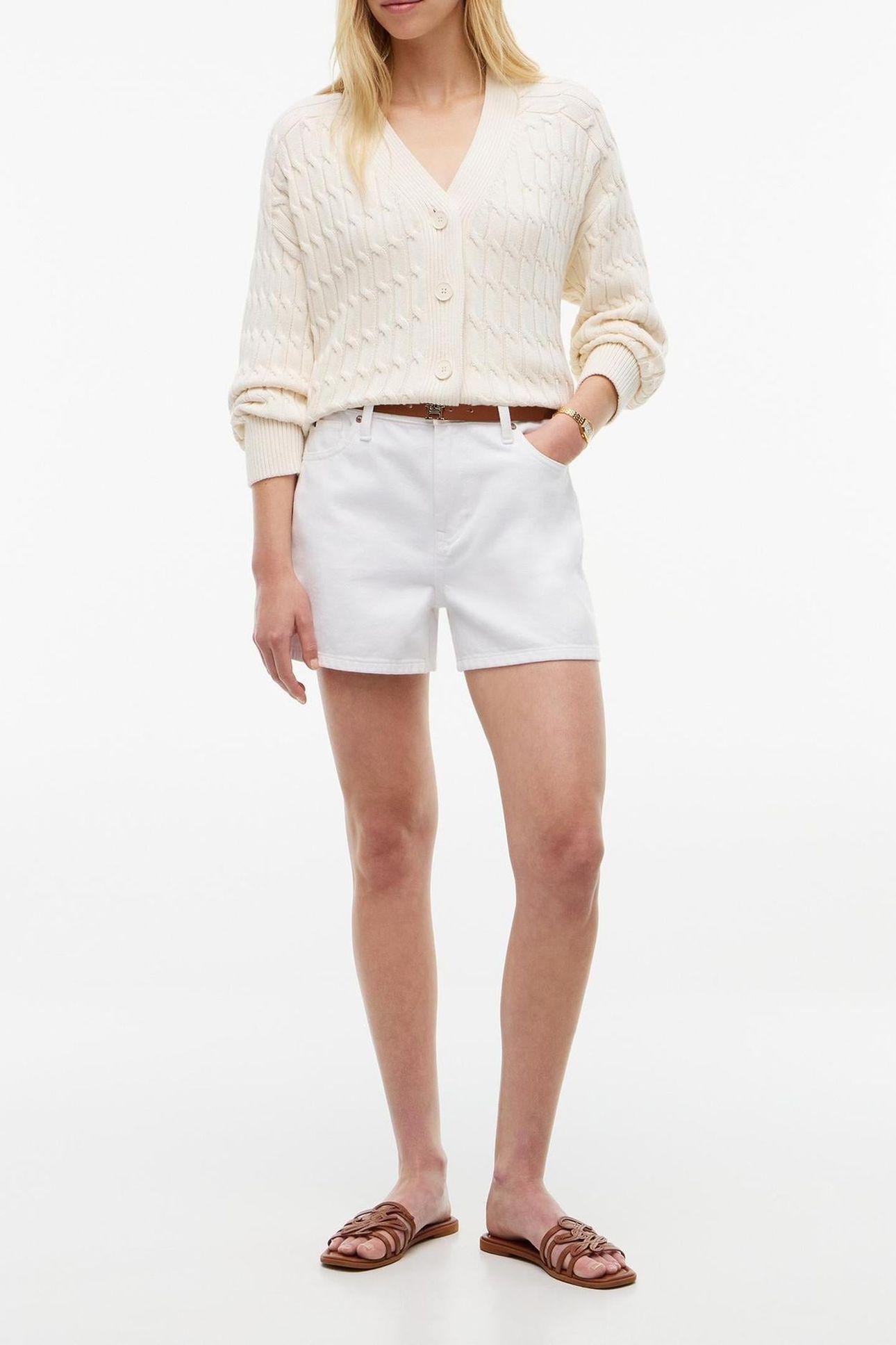MID GG CABLE V-NECK LS IVORY PETAL 7