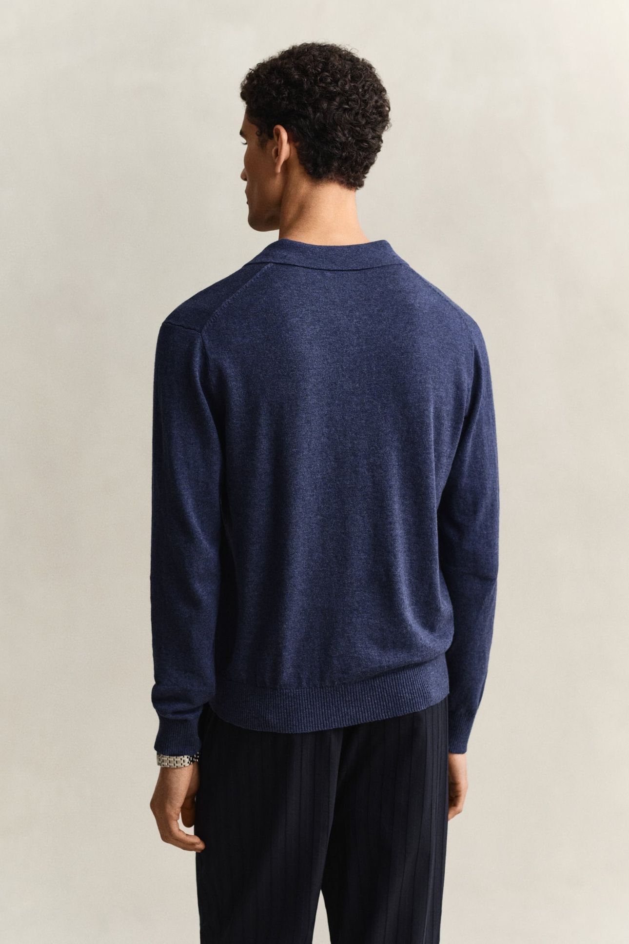 SLUB COTTON LINEN POLO DARK INDIGO MELANGE 3