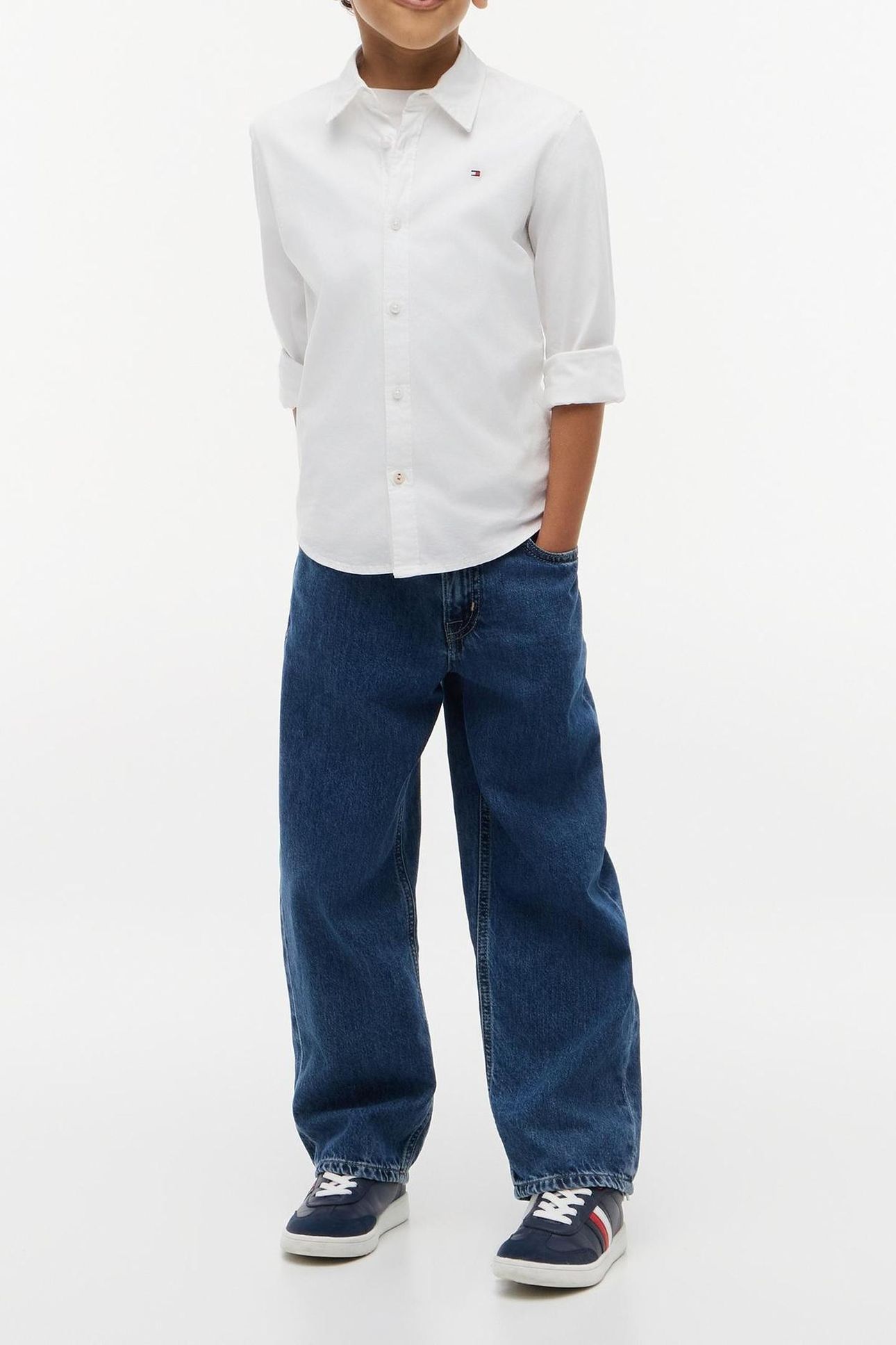 BOYS SOLID STRETCH POPLIN SHIRT WHITE 4