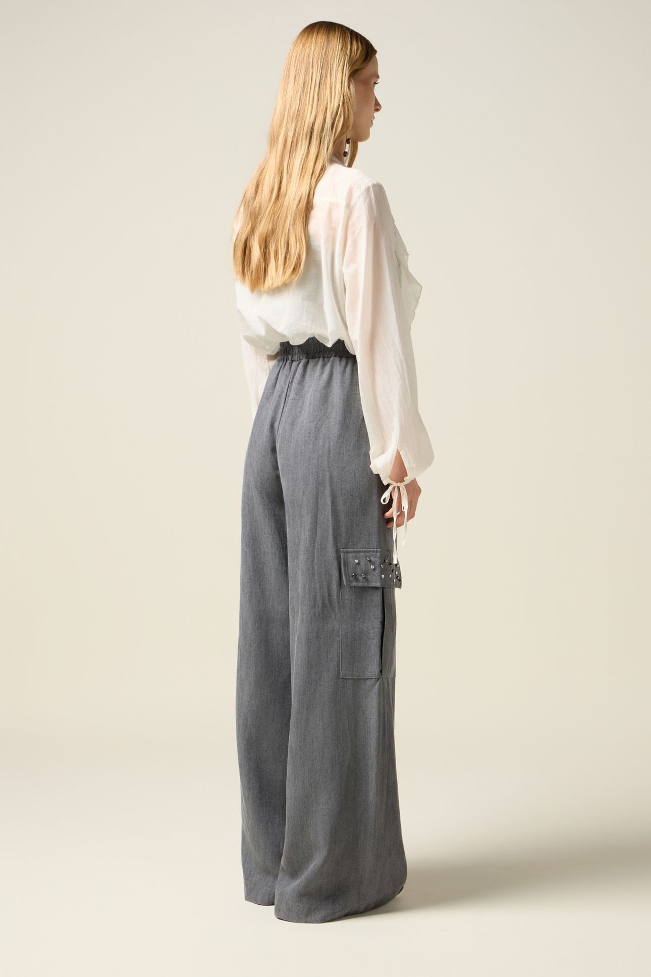 TENCEL CARGO PANTS WITH STONES GREY 3