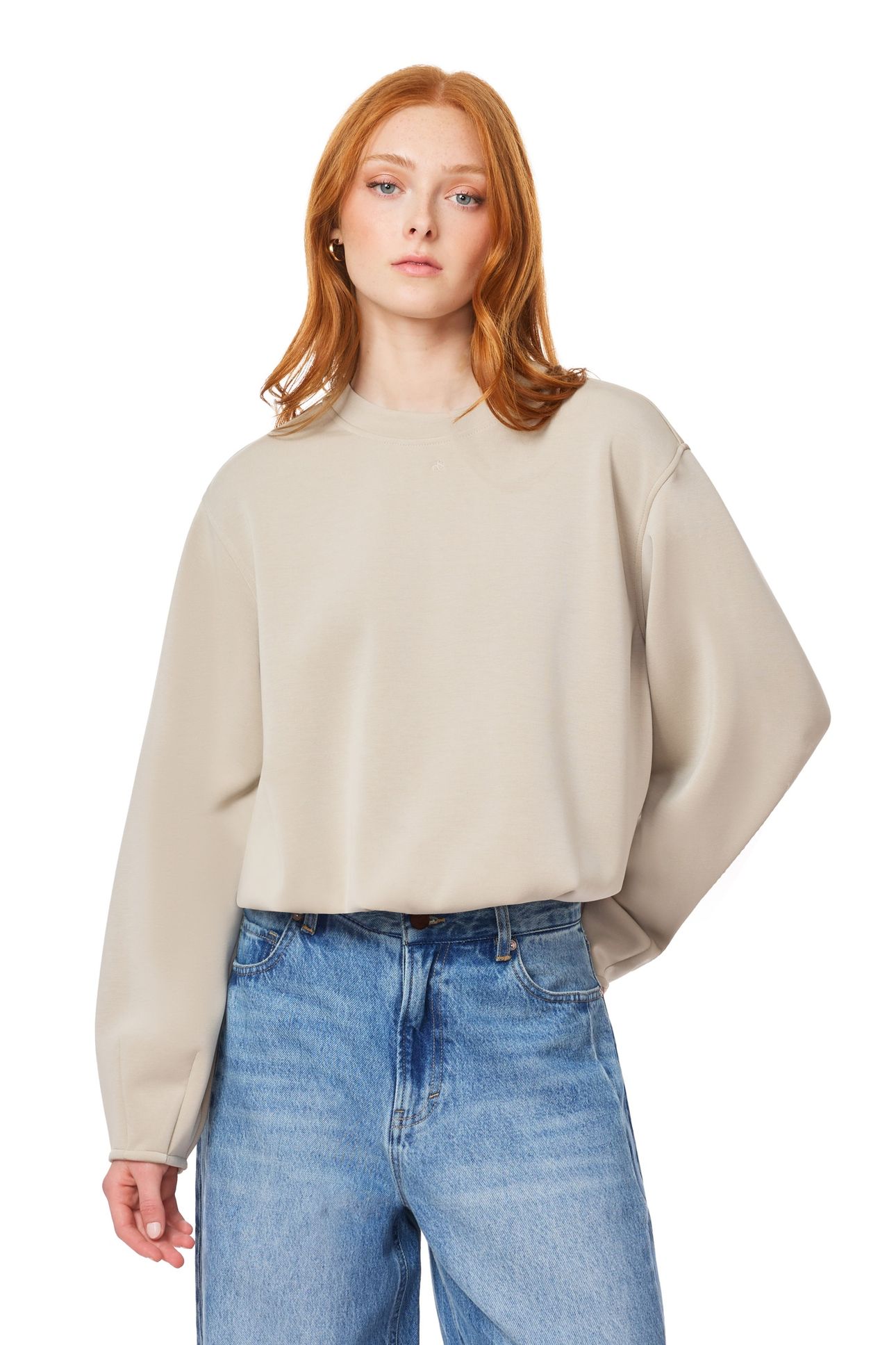 BUBBLE HEM CREWNECK FEATHER GRAY 1