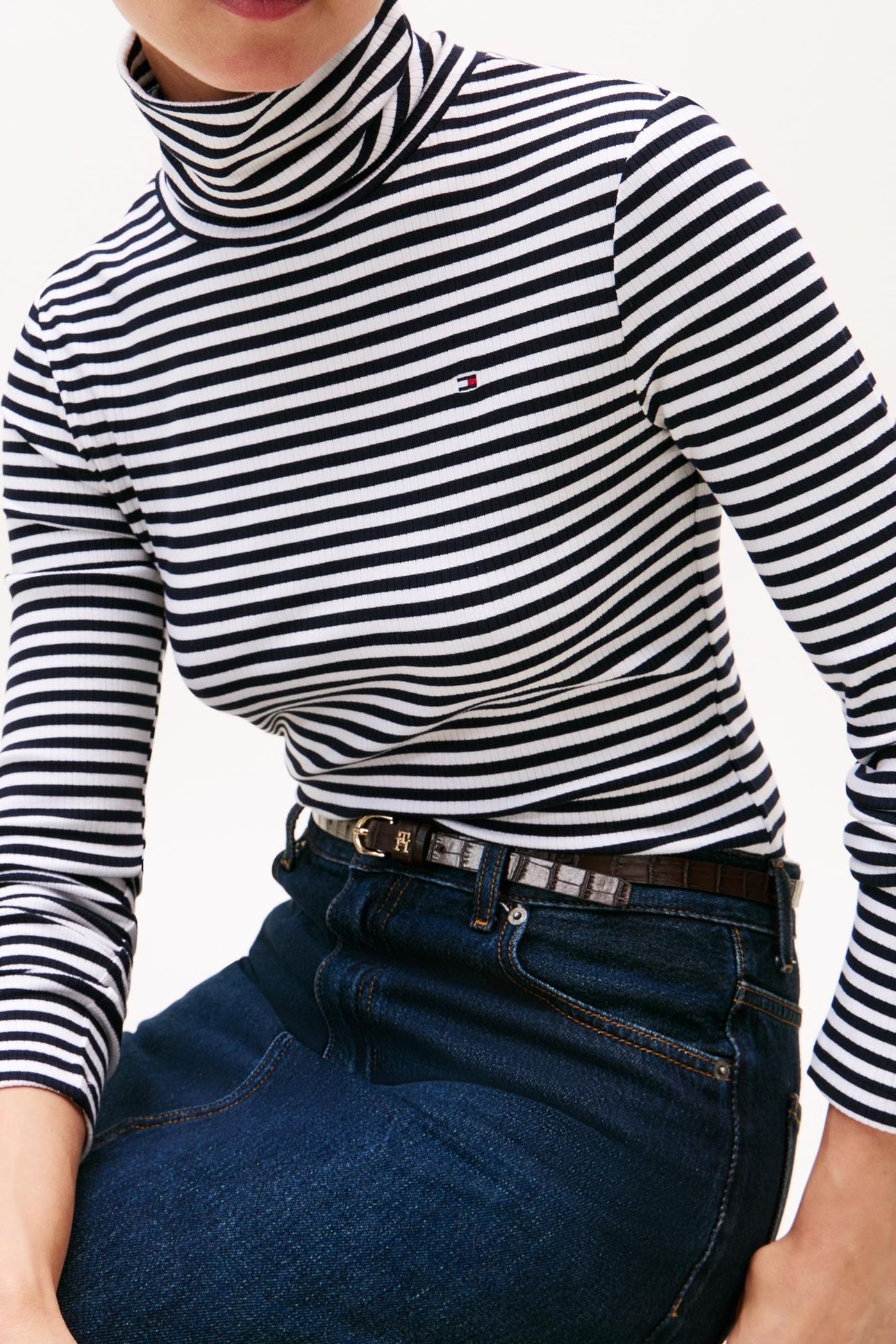 SLIM 5X2 RIB ROLL-NECK DARK NIGHT NAVY/ECRU 5