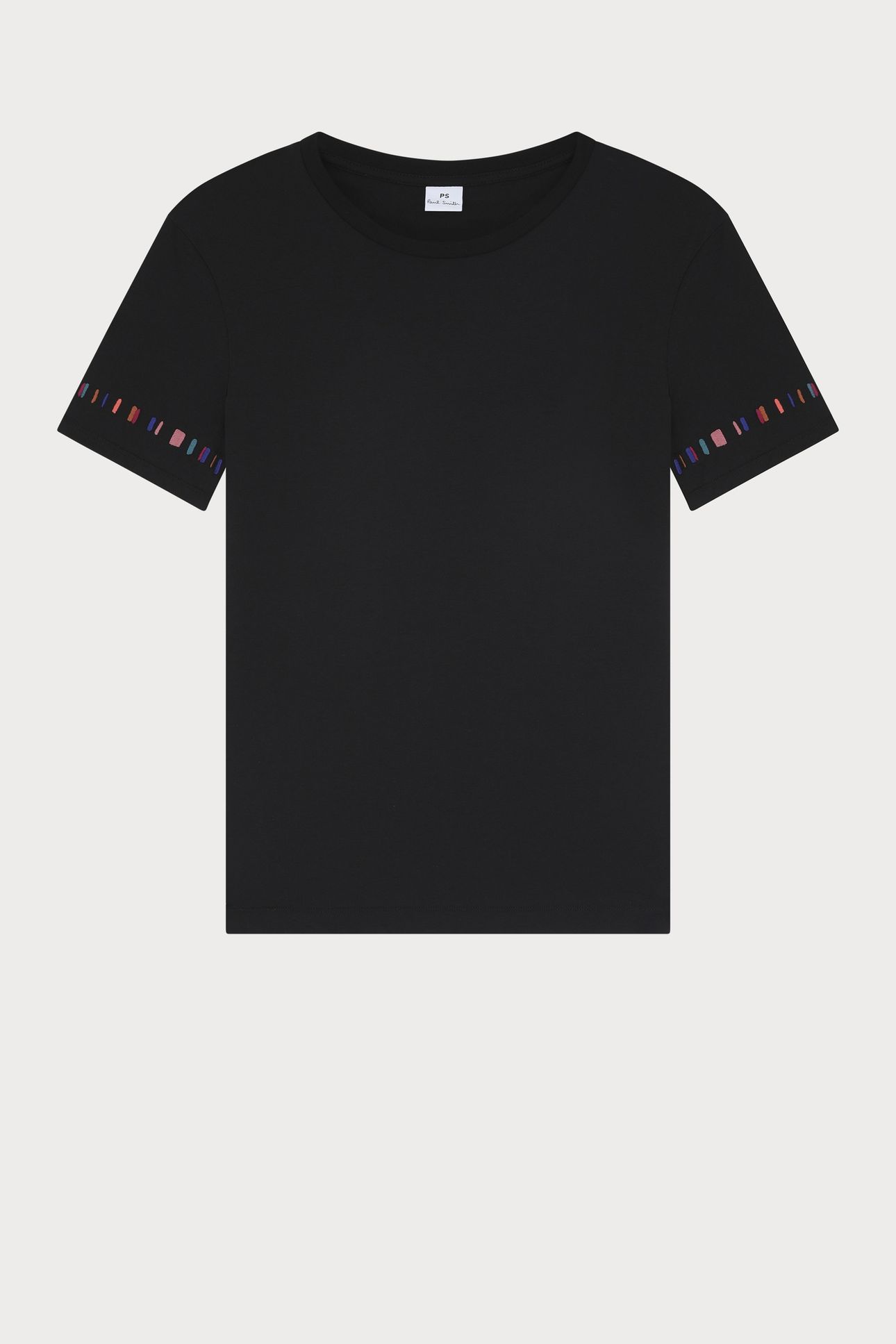 WOMENS STRIPE SLEEVE EMB T-SHIRT BLACK 5