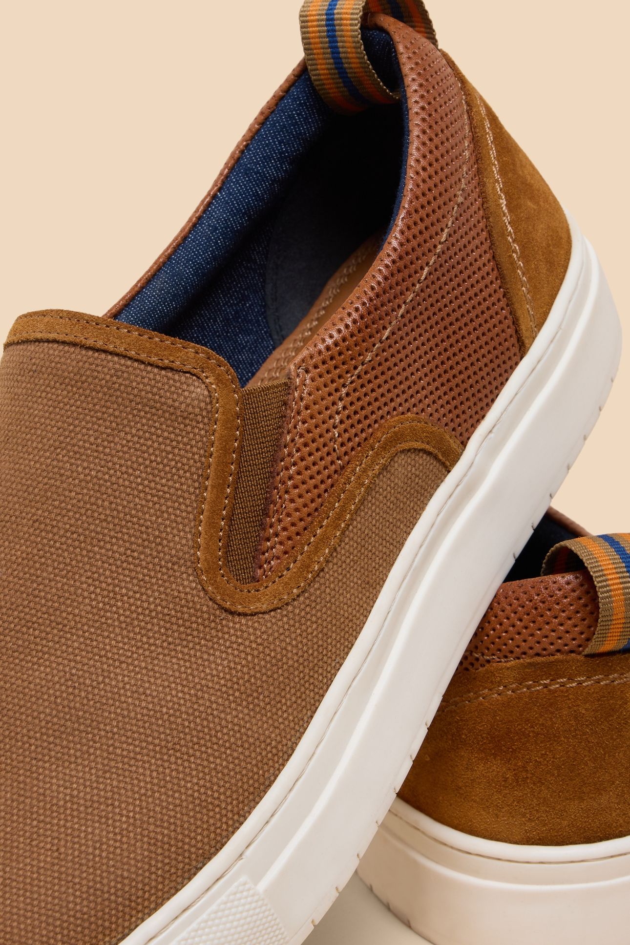 CANVAS LEATHER MIX SLIP ON MID TAN 3