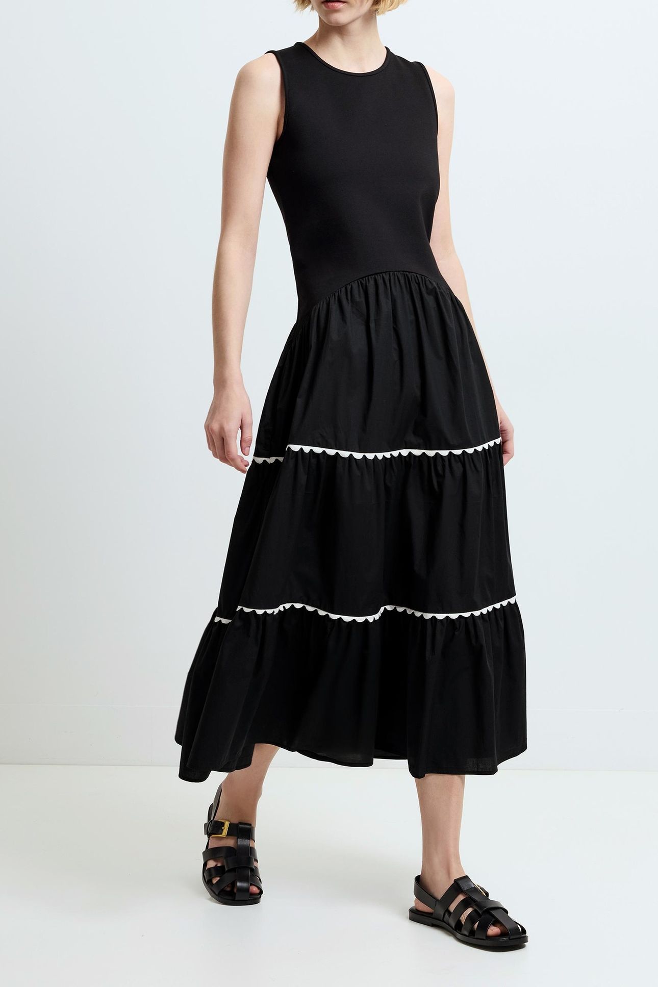 KAYLIE JIA MIX RIC RAC MIDI BLACK/PORCELAIN CREA 1