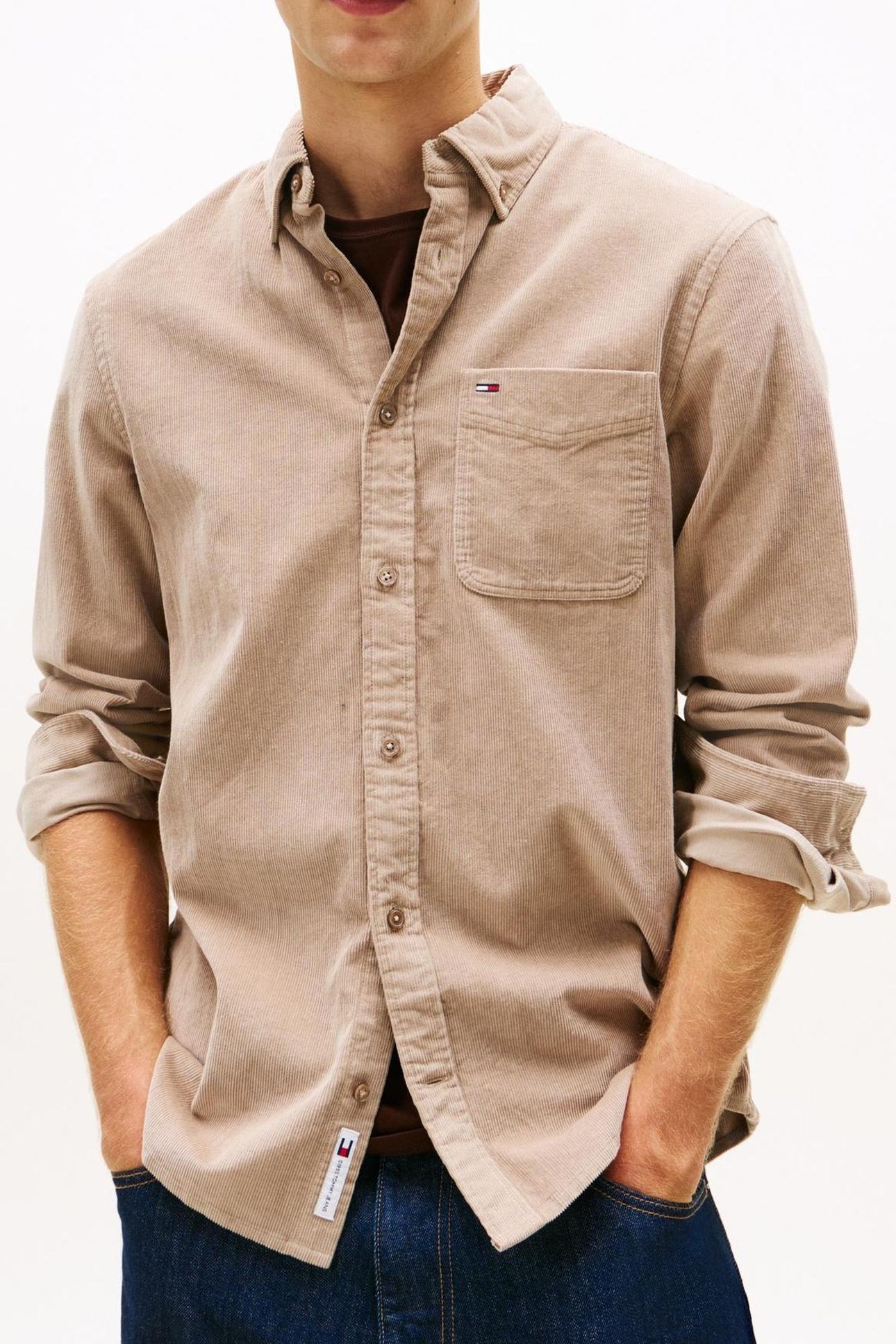 TJM REG BABY CORD SHIRT COASTAL TAUPE 1