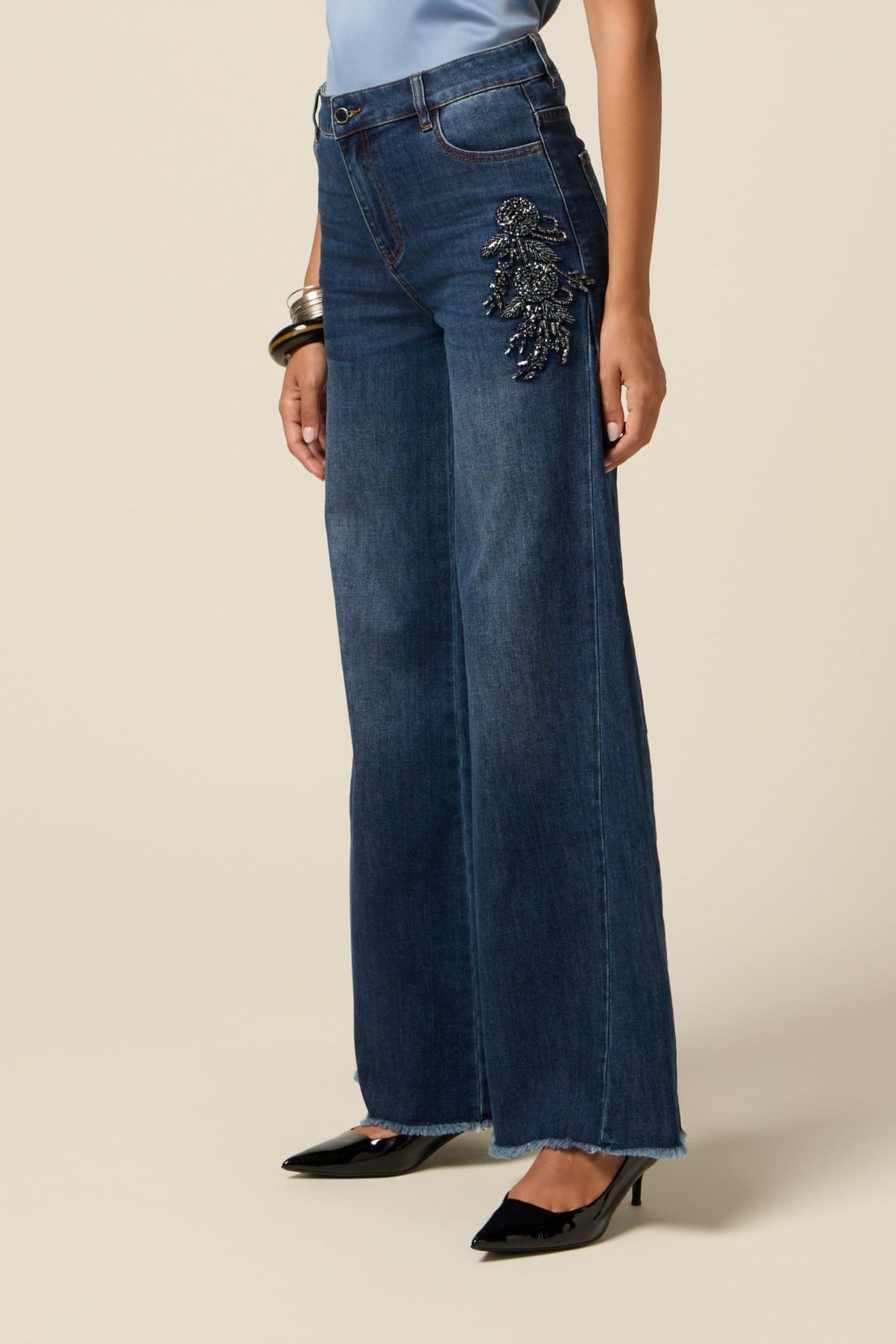 WIDE-LEG JEANS WITH JEWEL PATCHES BLUE 2
