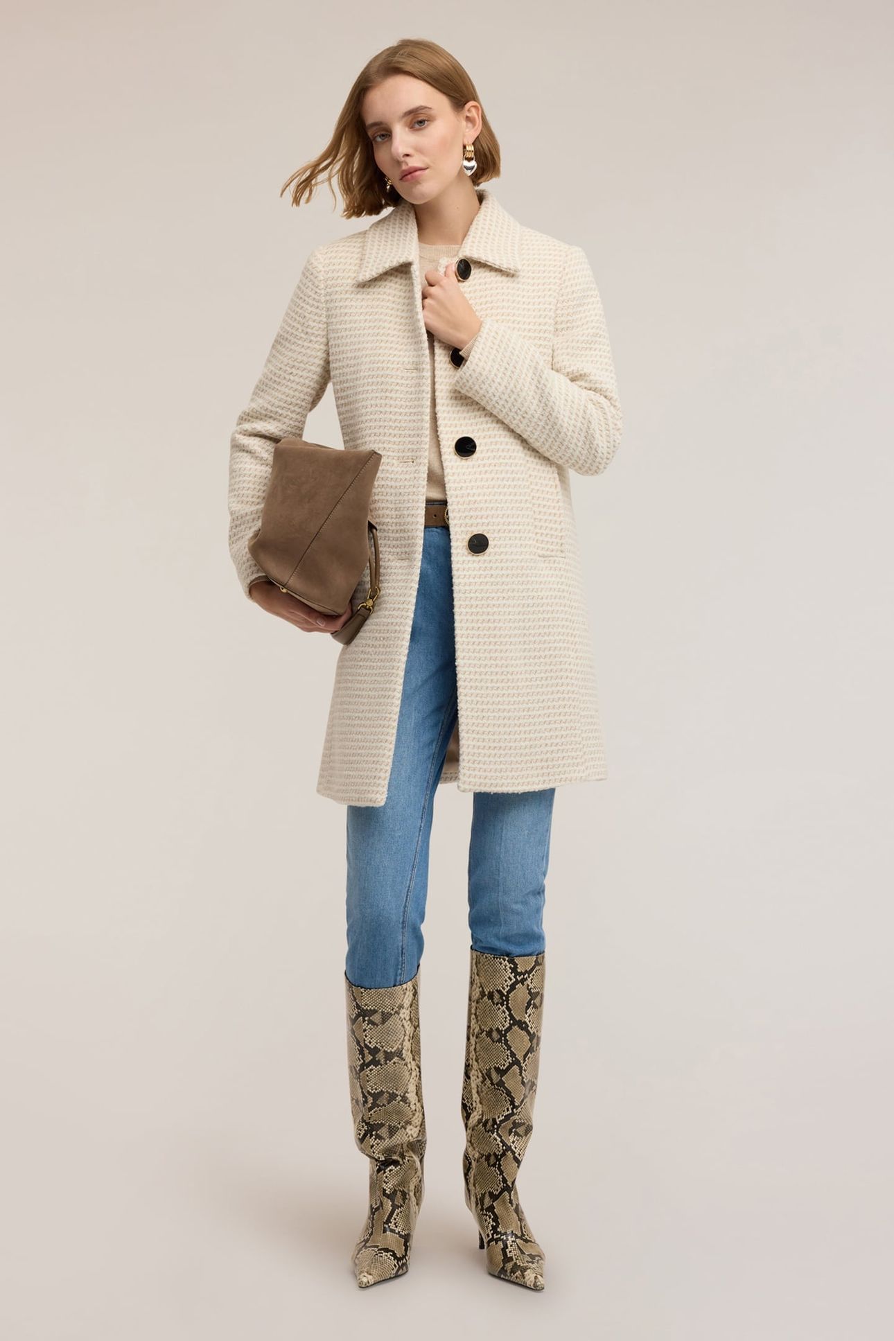 LONG JACQUARD COAT BEIGE 1