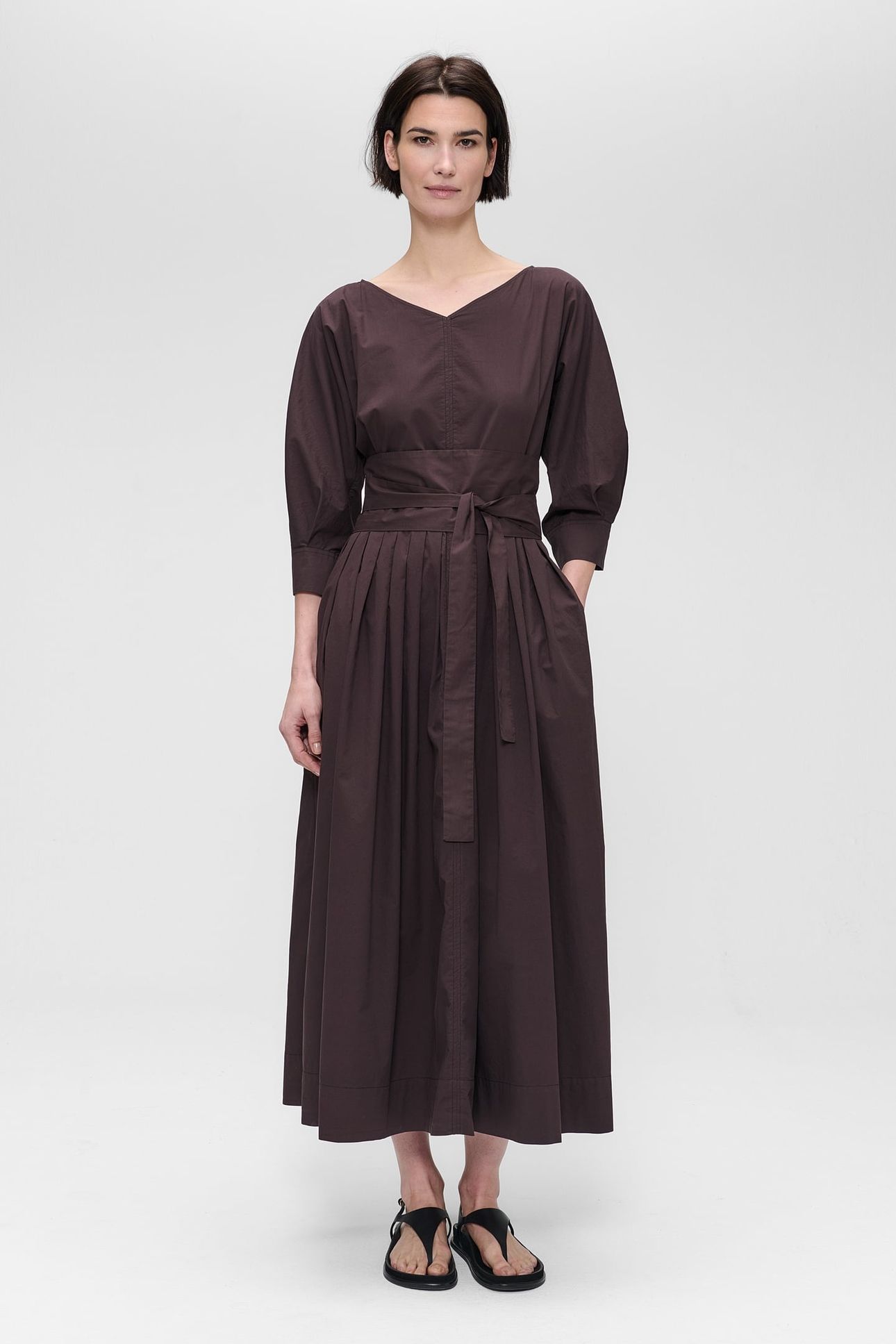 PAPER COTTON LONG DRESS DEEP BROWN 2