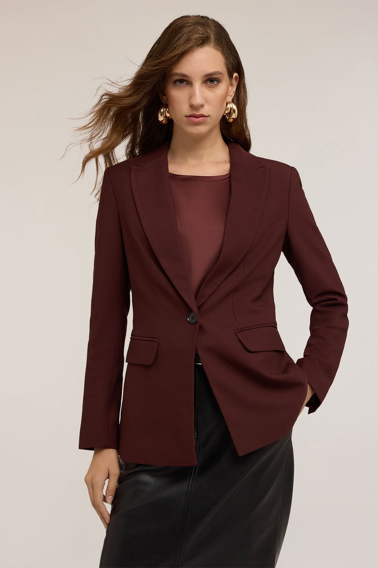 SINGLE-BREASTED VISCOSE BLEND BLAZER BROWN 2