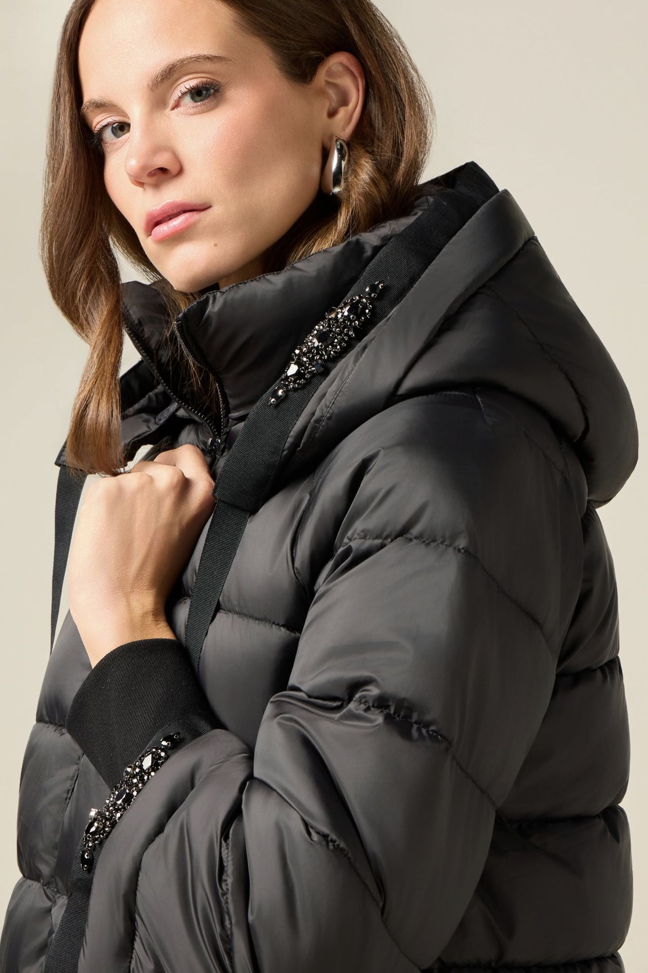SHORT DOWN JACKET WITH JEWEL TRIM BLACK 4