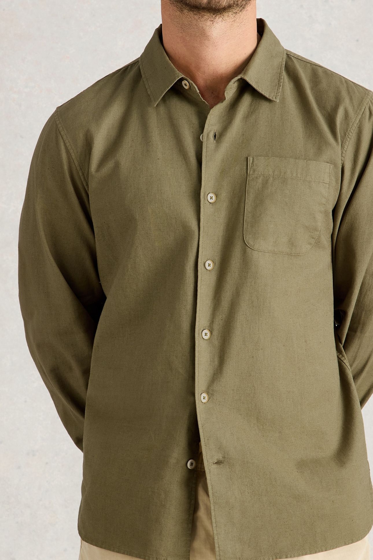 ELY LINEN COTTON LS SHIRT KHAKI GREEN 5