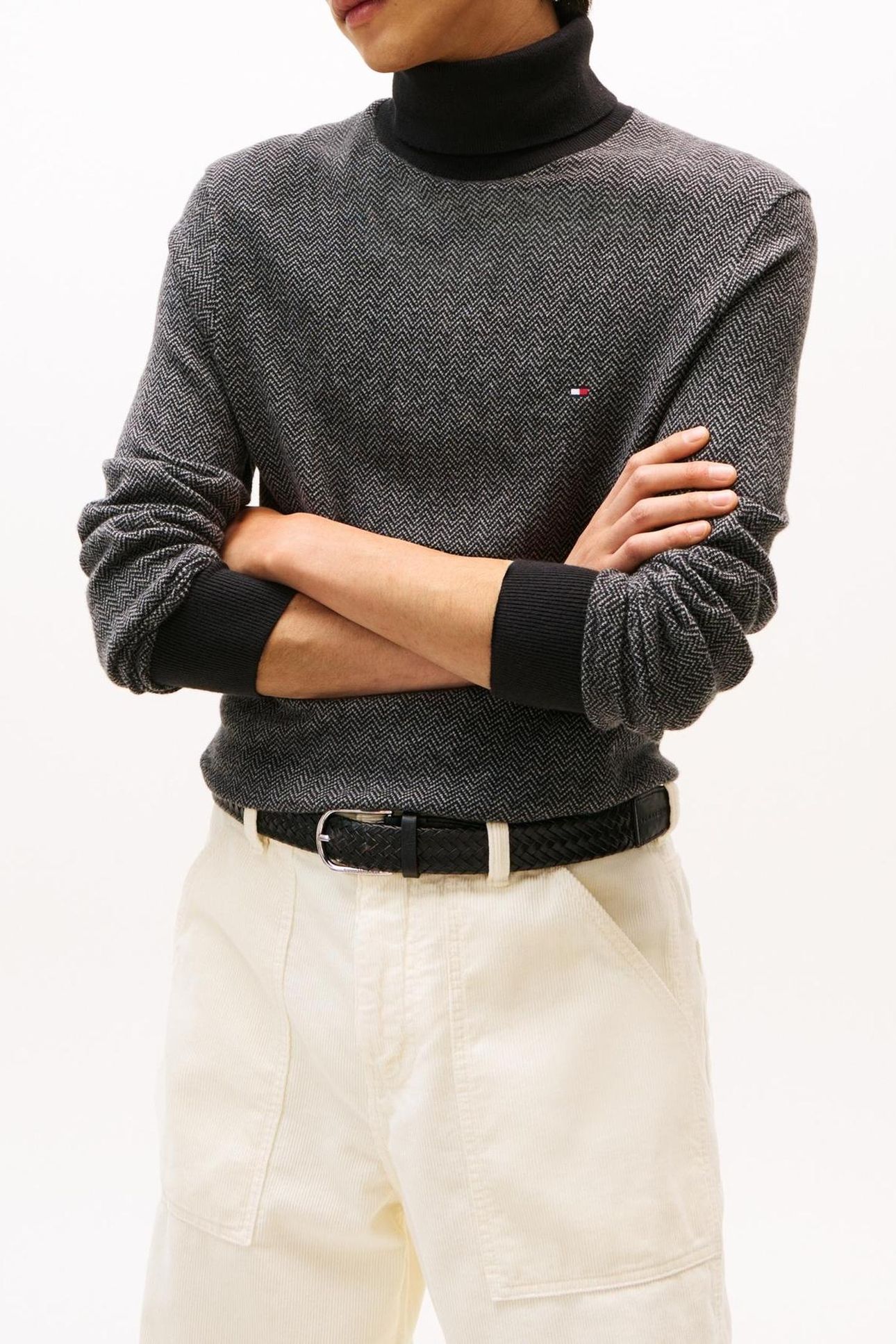 PIMA COTTON CASHMERE HERRINGBONE BLACK/MEDIUM GREY HEATHER 3
