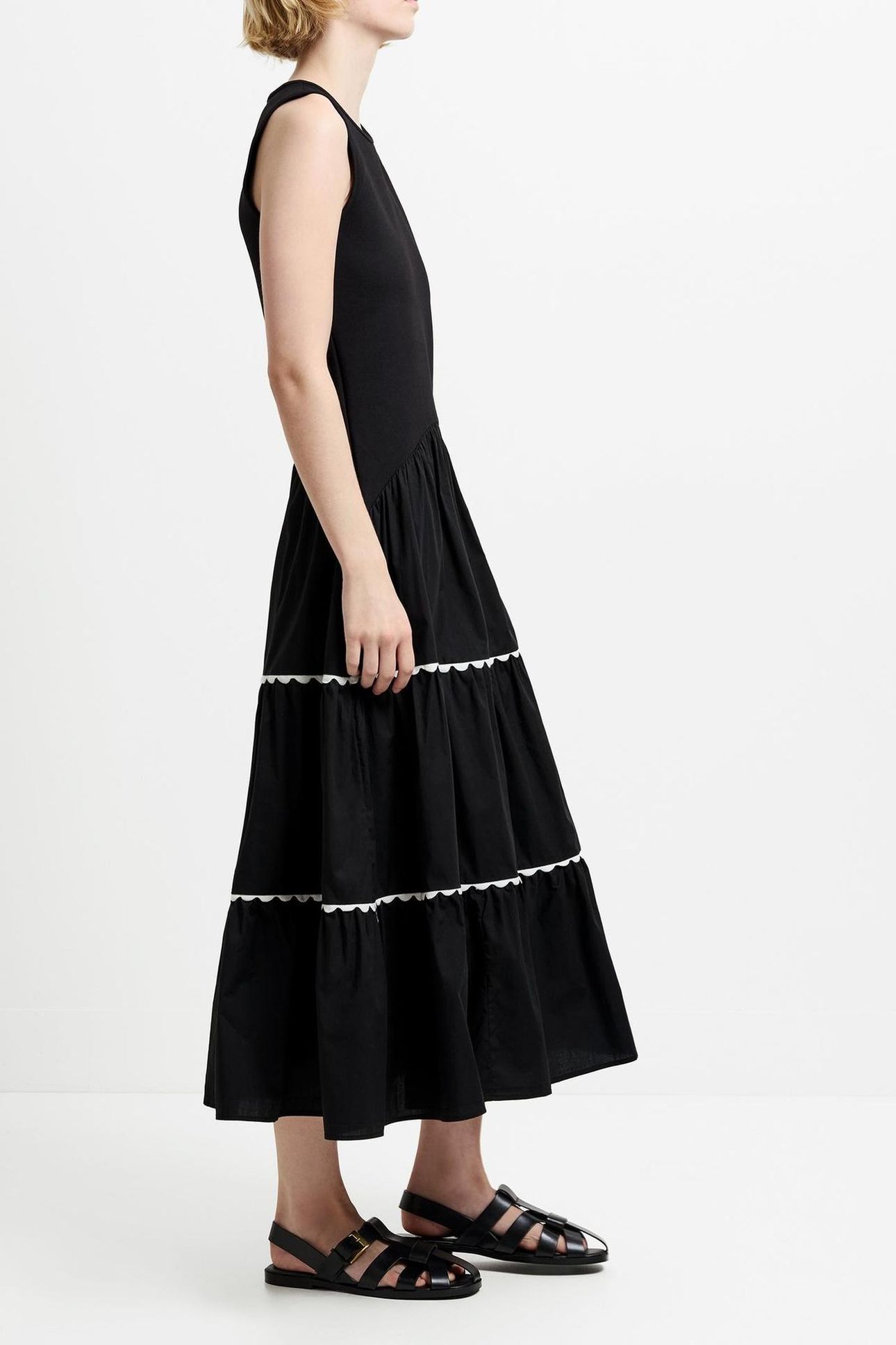 KAYLIE JIA MIX RIC RAC MIDI BLACK/PORCELAIN CREA 4