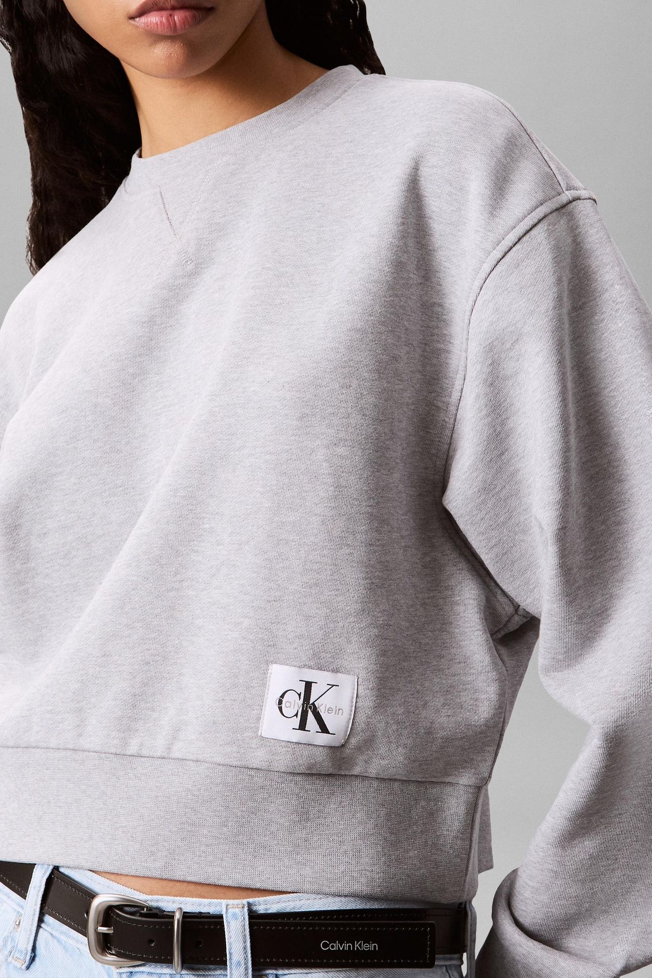CROPPED BADGE SWEATSHIRT GREY HEATHER 5