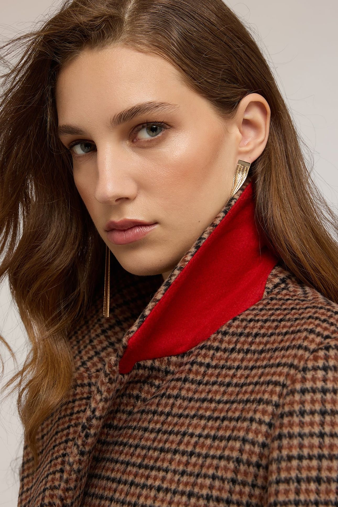 SLIM FIT COAT WITH CHECK PATTERN BROWN 5