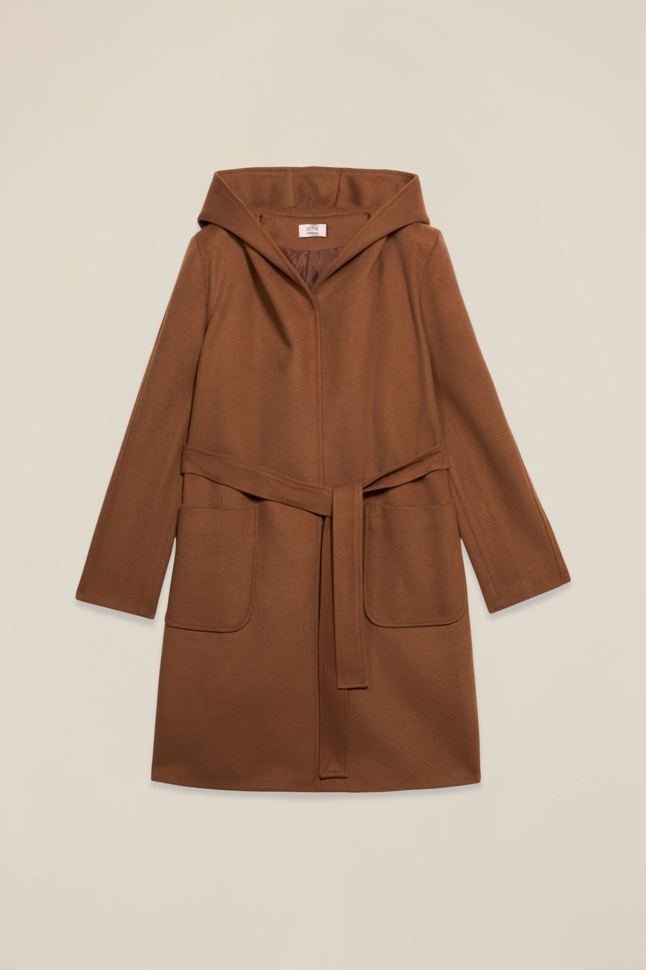 HOODED COAT WITH BELT BROWN 4
