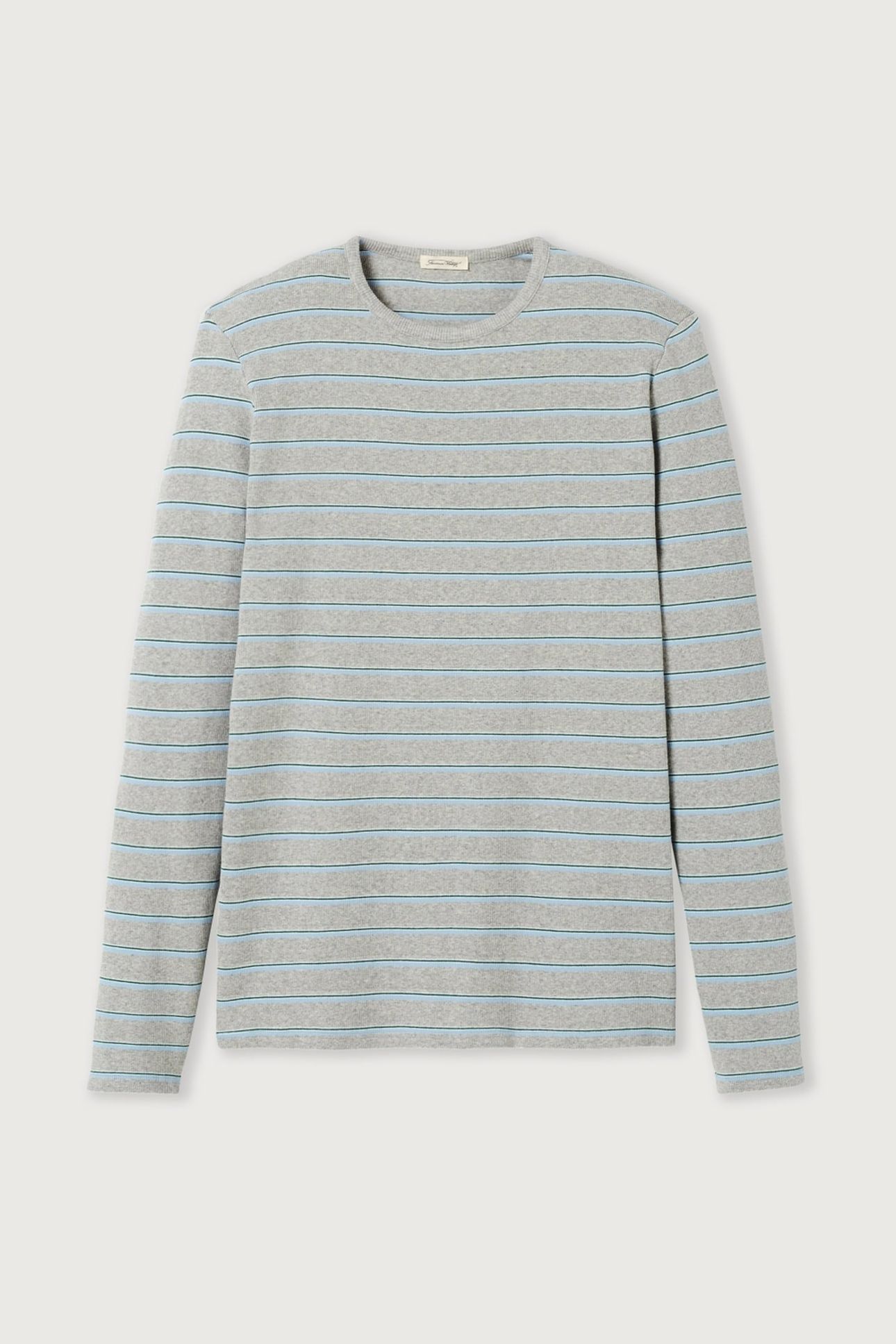 URYSTREET LONG-SLEEVE T-SHIRT GRIS CHINE RAYE VERT ET BLEU 3