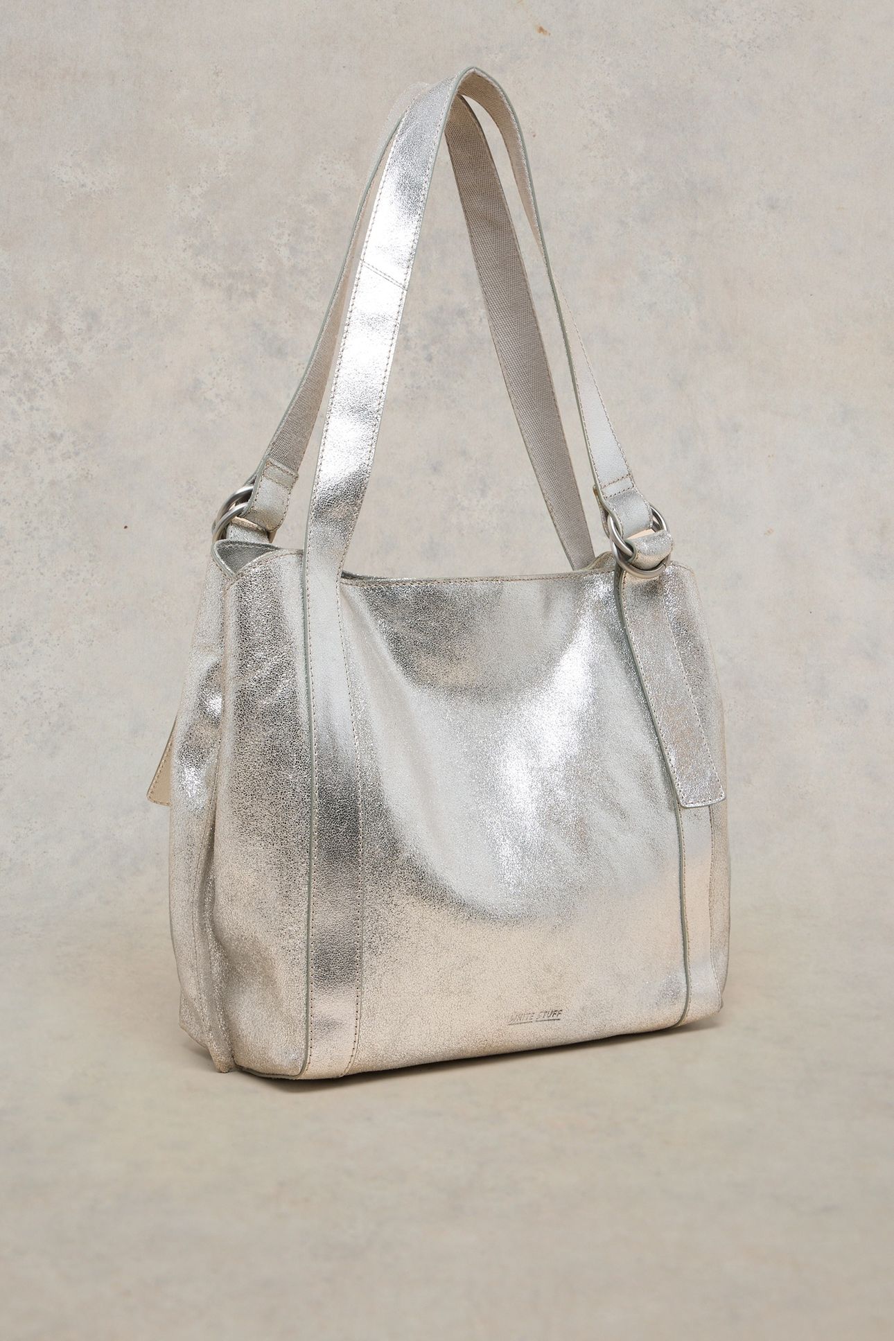 HANNAH LEATHER TOTE SILVER TONE METALLIC 2