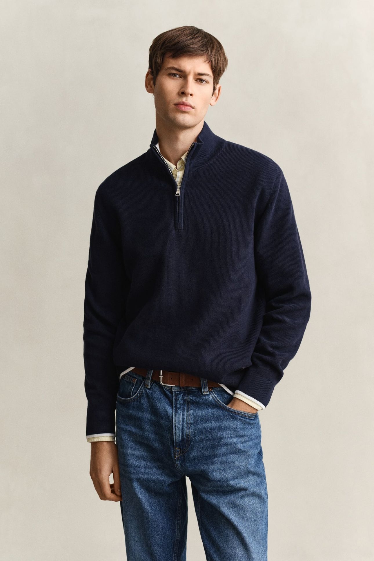 COTTON RIB HALF ZIP EVENING BLUE 1