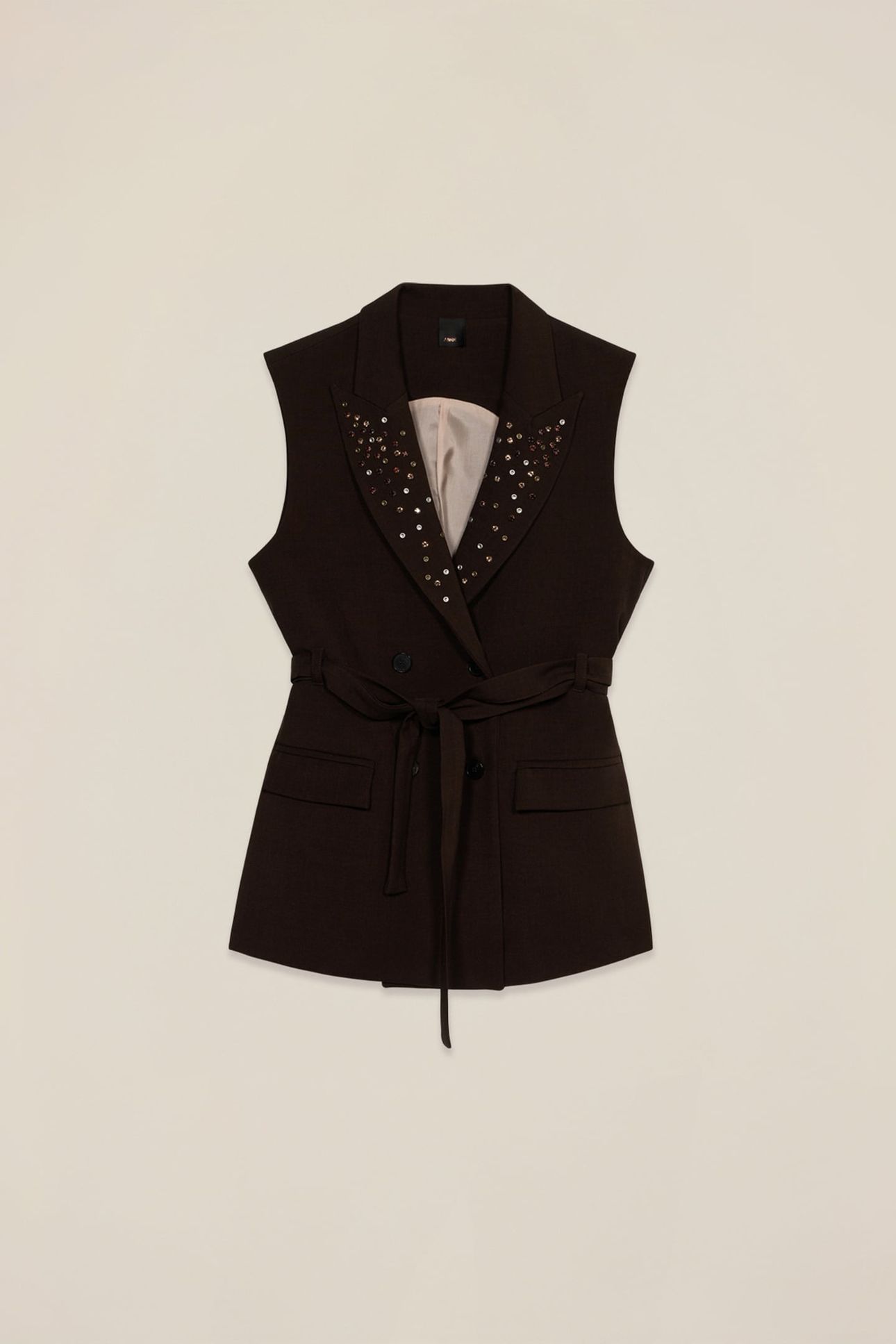 DOUBLE-BREASTED VEST WITH STUDS AND BEZELS BROWN 3