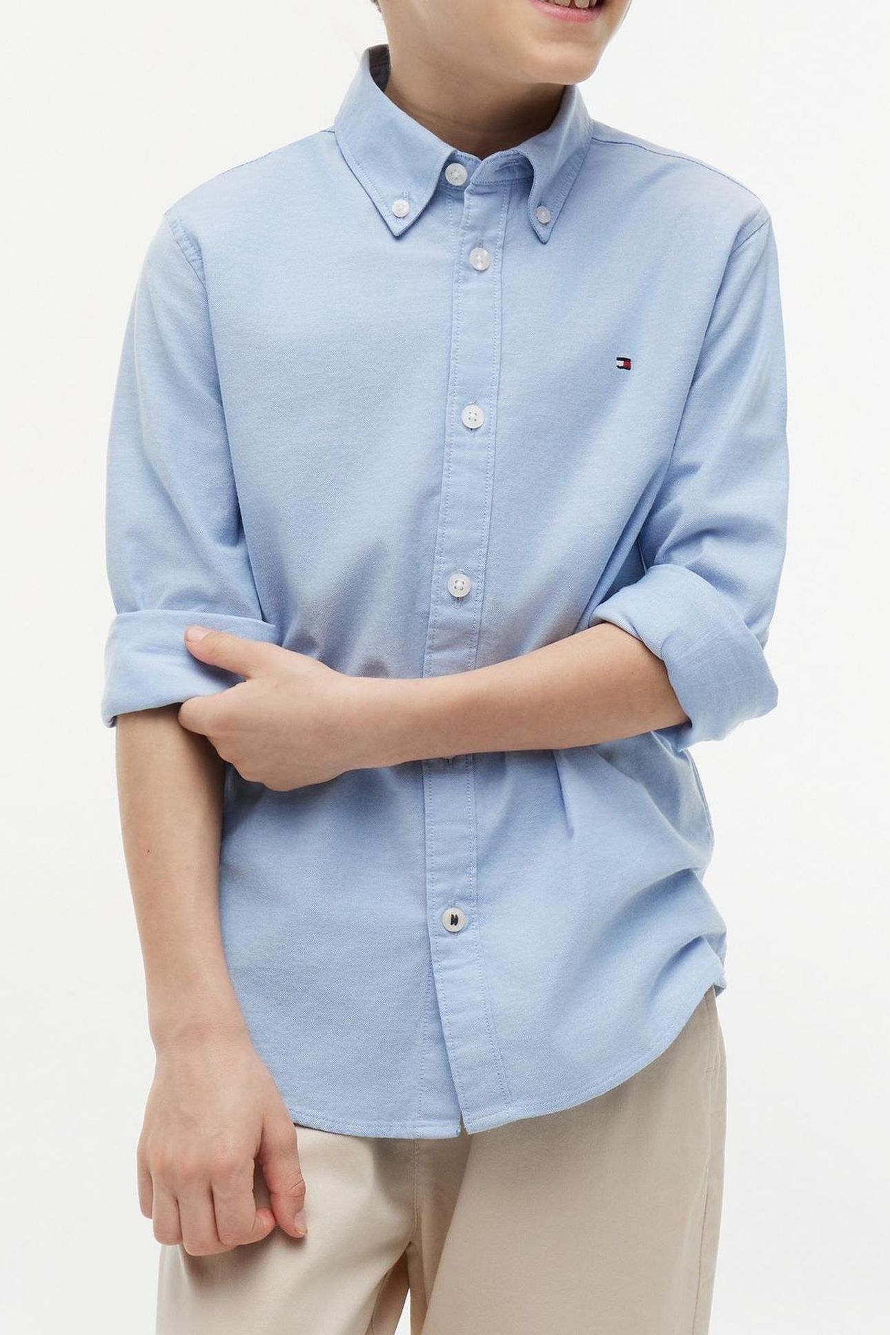 BOYS STRETCH OXFORD SHIRT CALM BLUE 1