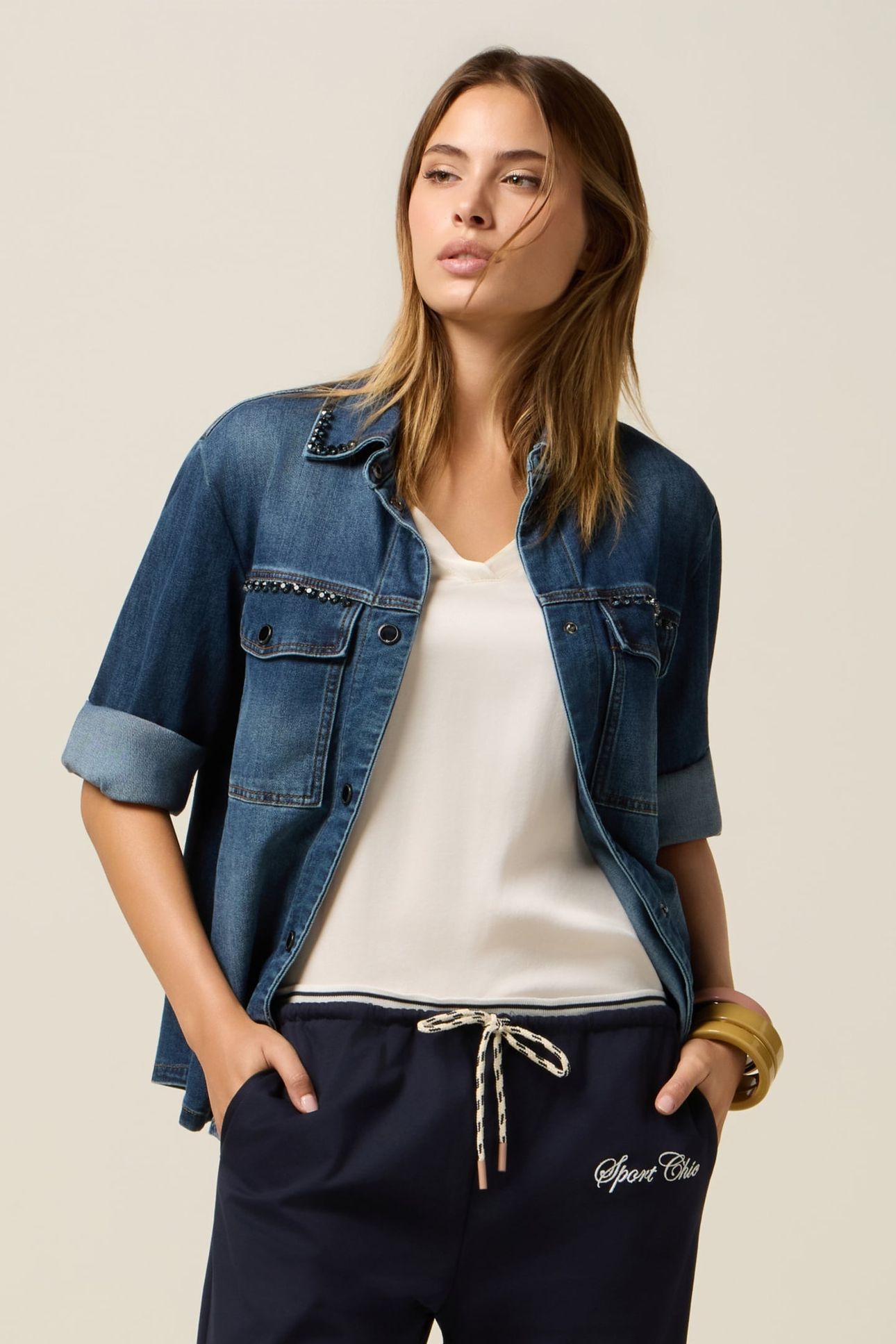 DENIM SHIRT JACKET WITH CRYSTALS BLUE 2