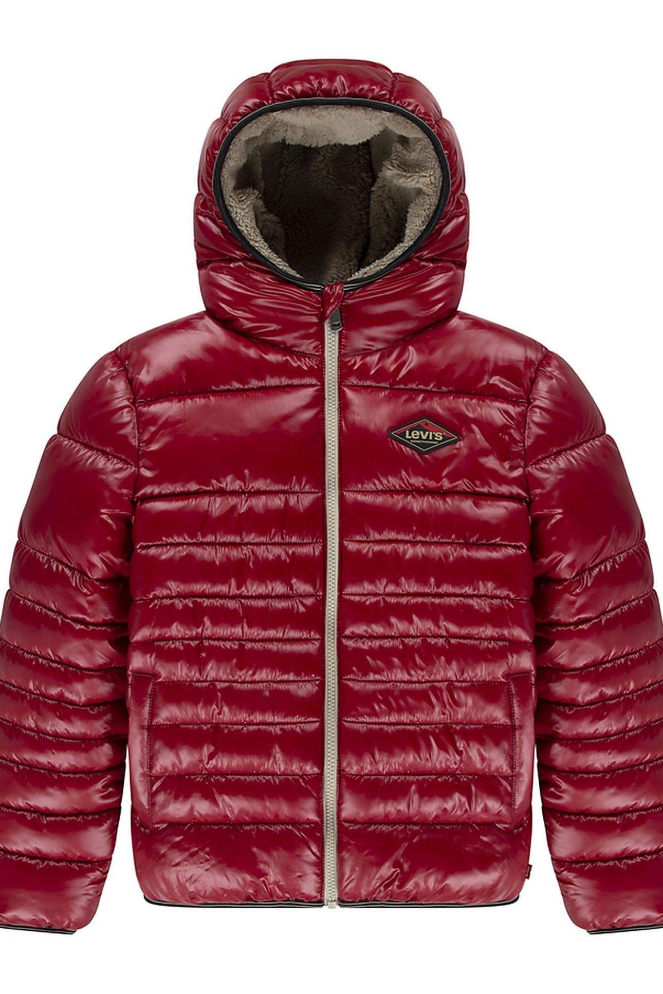 BOYS SHERPA LINED PUFFER JACKET RHYTHMIC RED 1