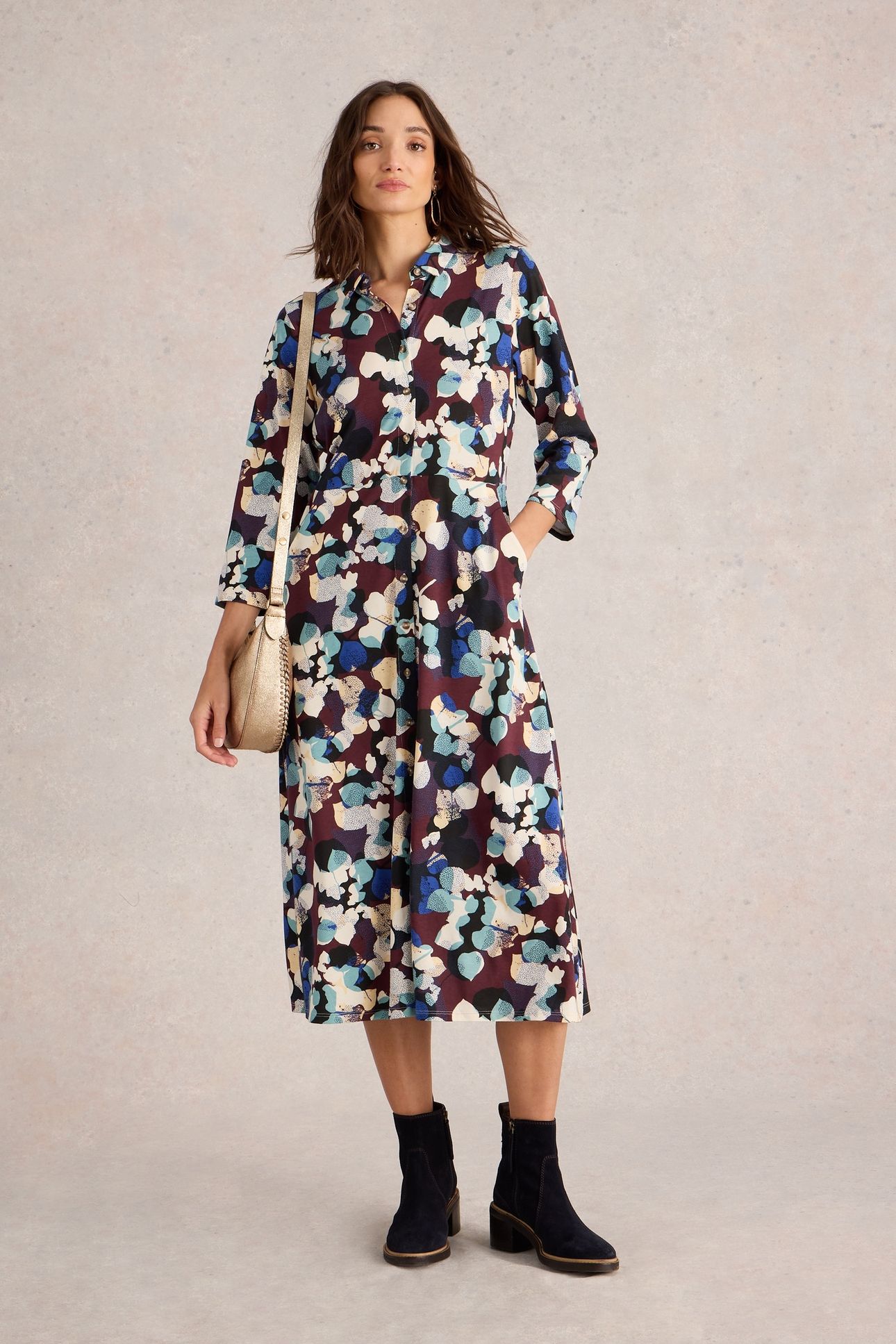 RUA JERSEY SHIRT DRESS PLUM MULTI 1