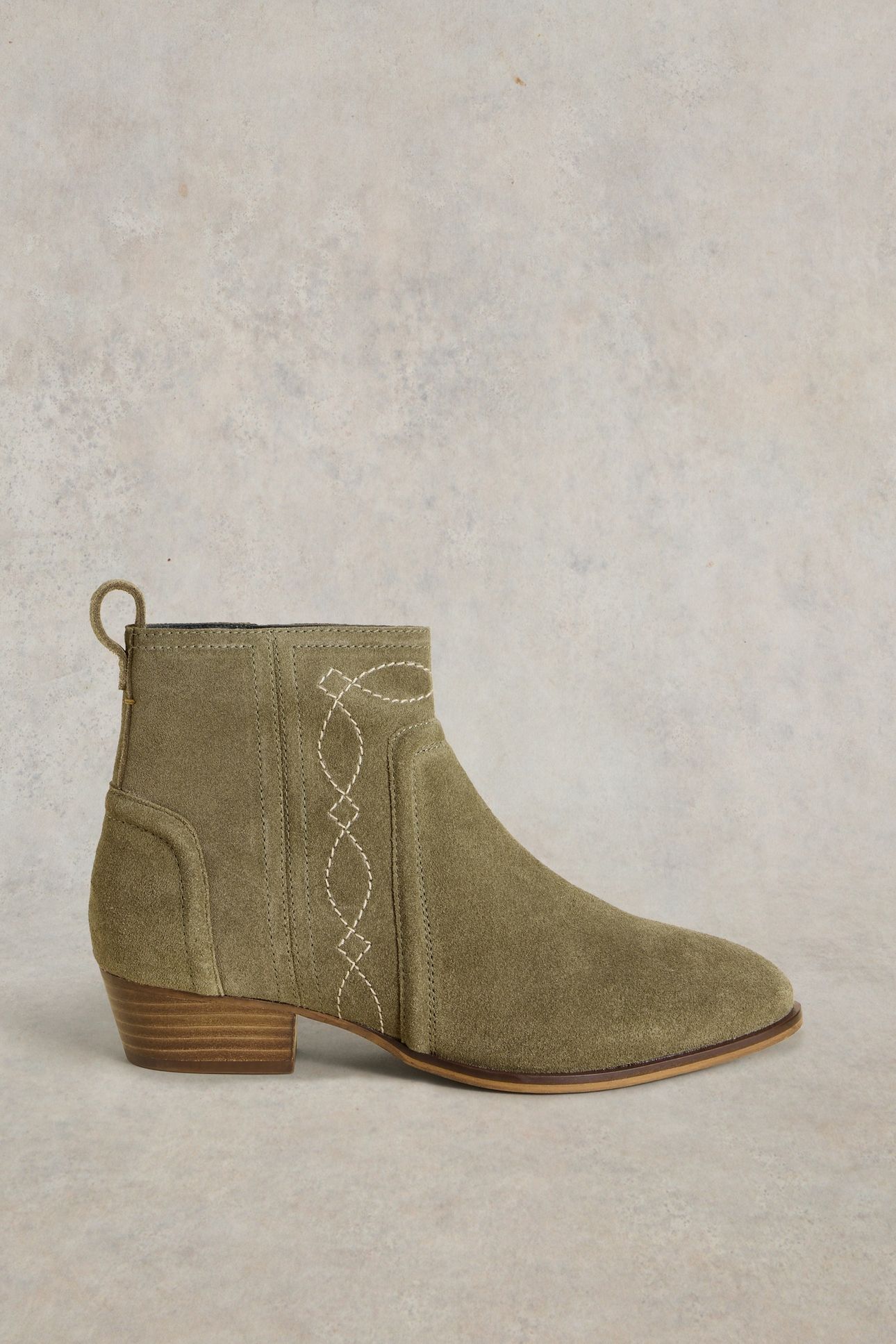 CEDAR EMBROIDERED ANKLE BOOT KHAKI GREEN 1