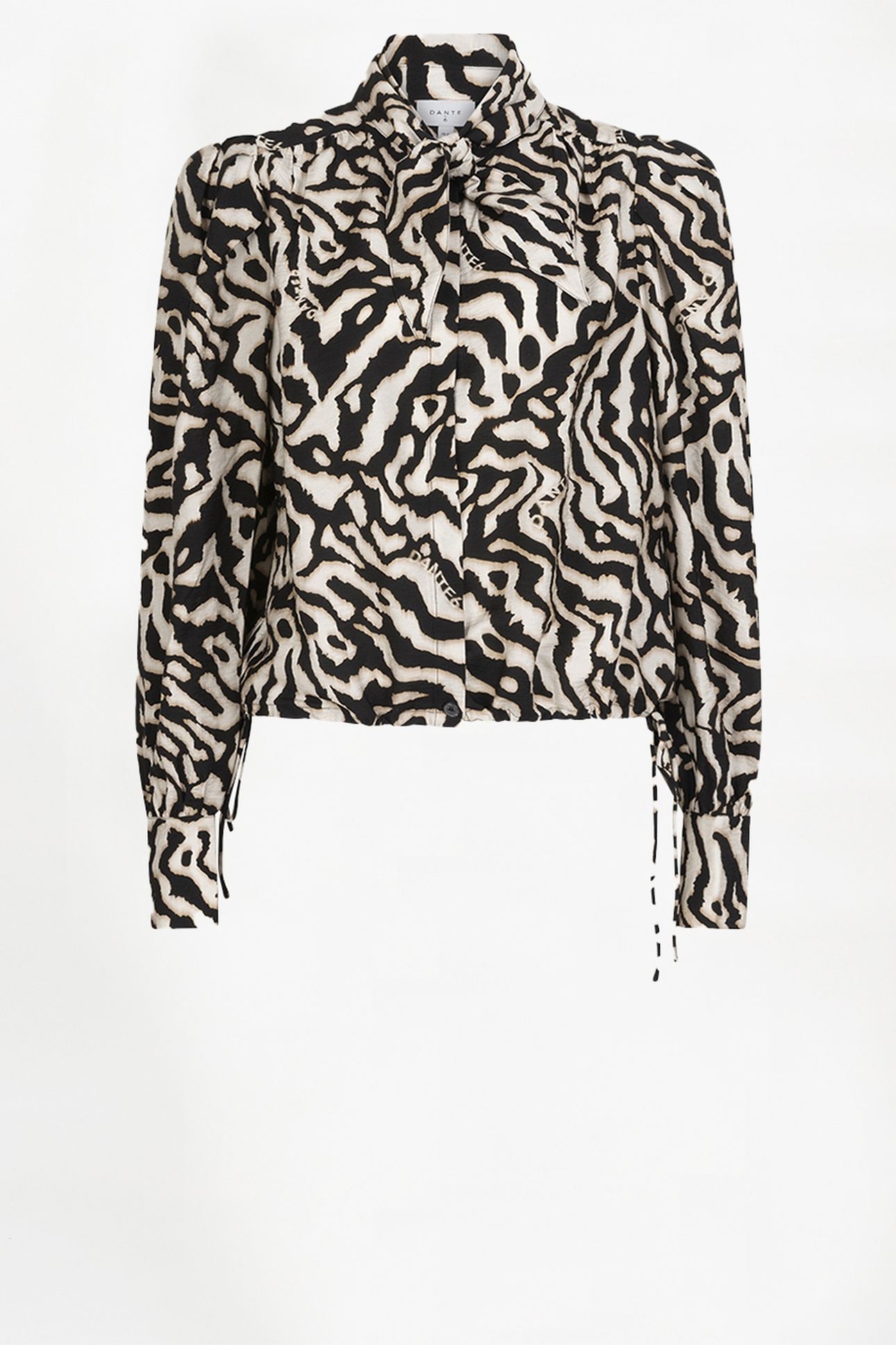 DANTE6-CHESKA PRINTED PUSSY BOW BLOUSE BLACK/CREAM 4