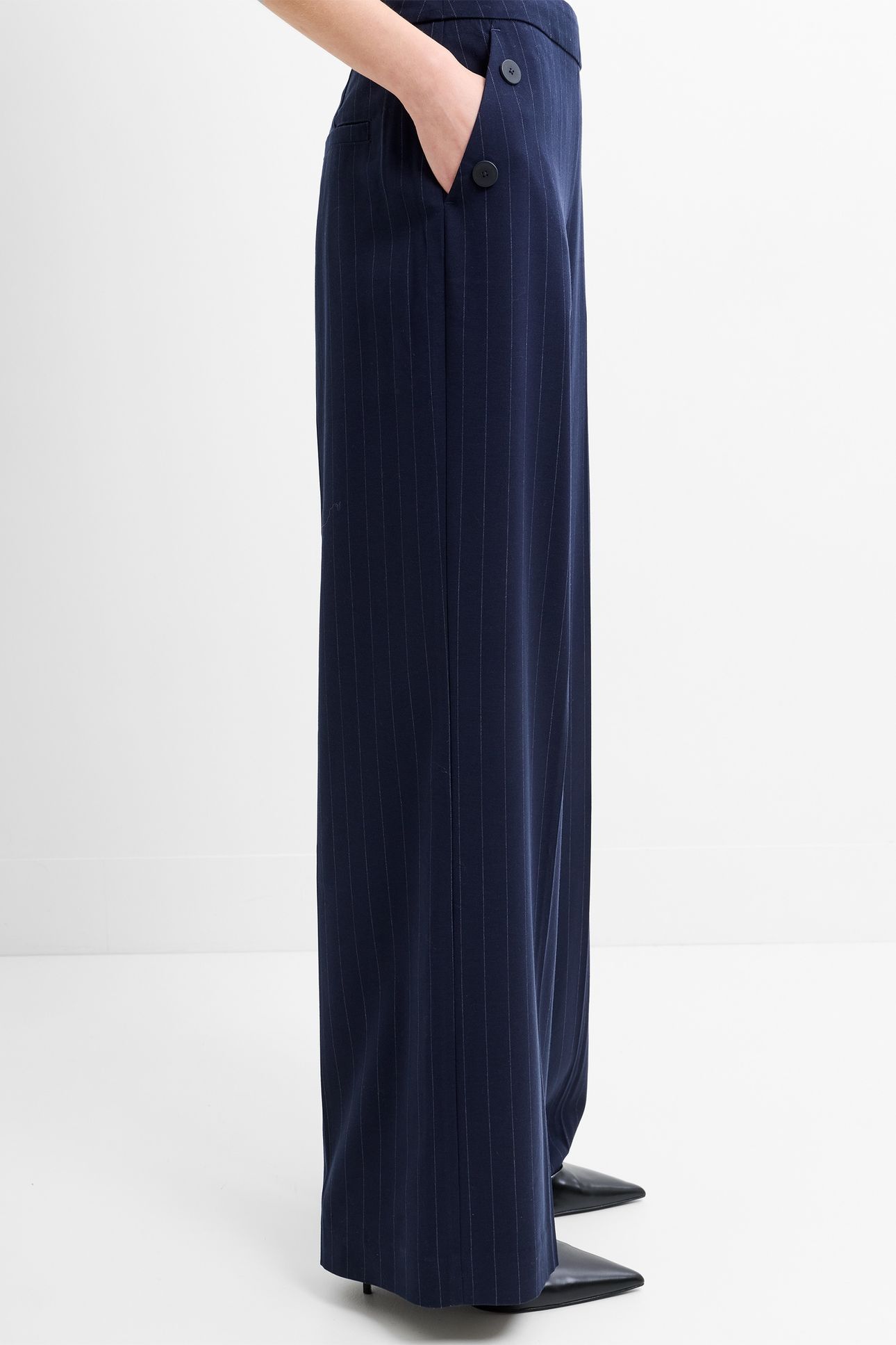 ALIA PINSTRIPE BUTTON DETAIL NAVY/LINEN WHITE 2