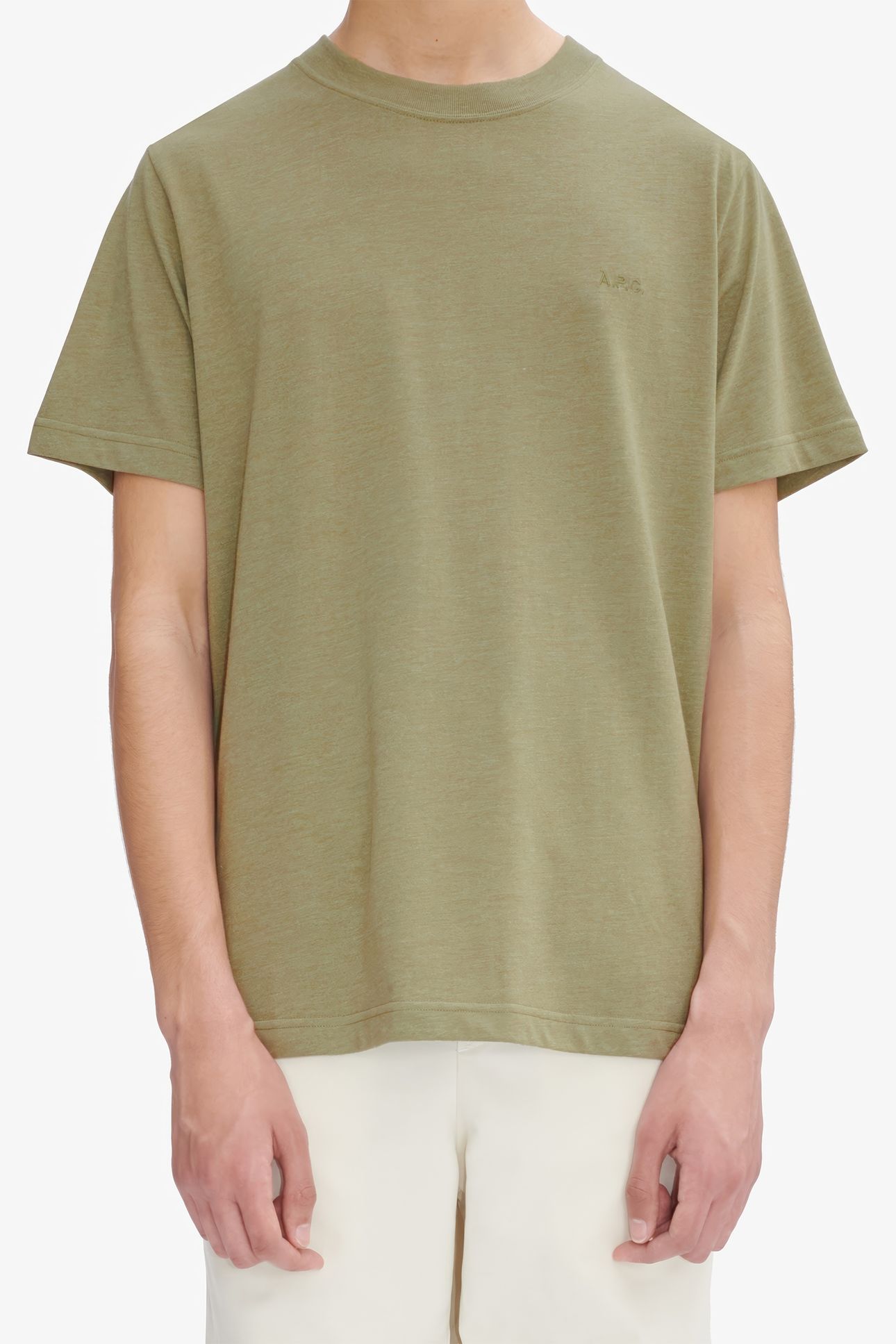 UNISEX T-SHIRT STANDARD EMBROIDERED HEATHERED KHAKI 1