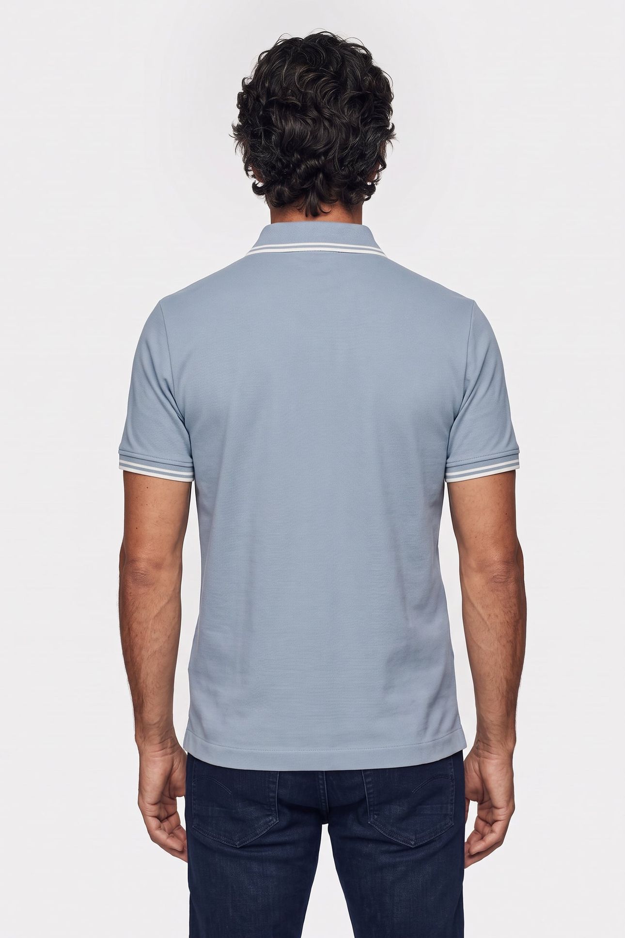 STRIPED COLLAR POLO S/S LIGHT/PASTEL BLUE 2