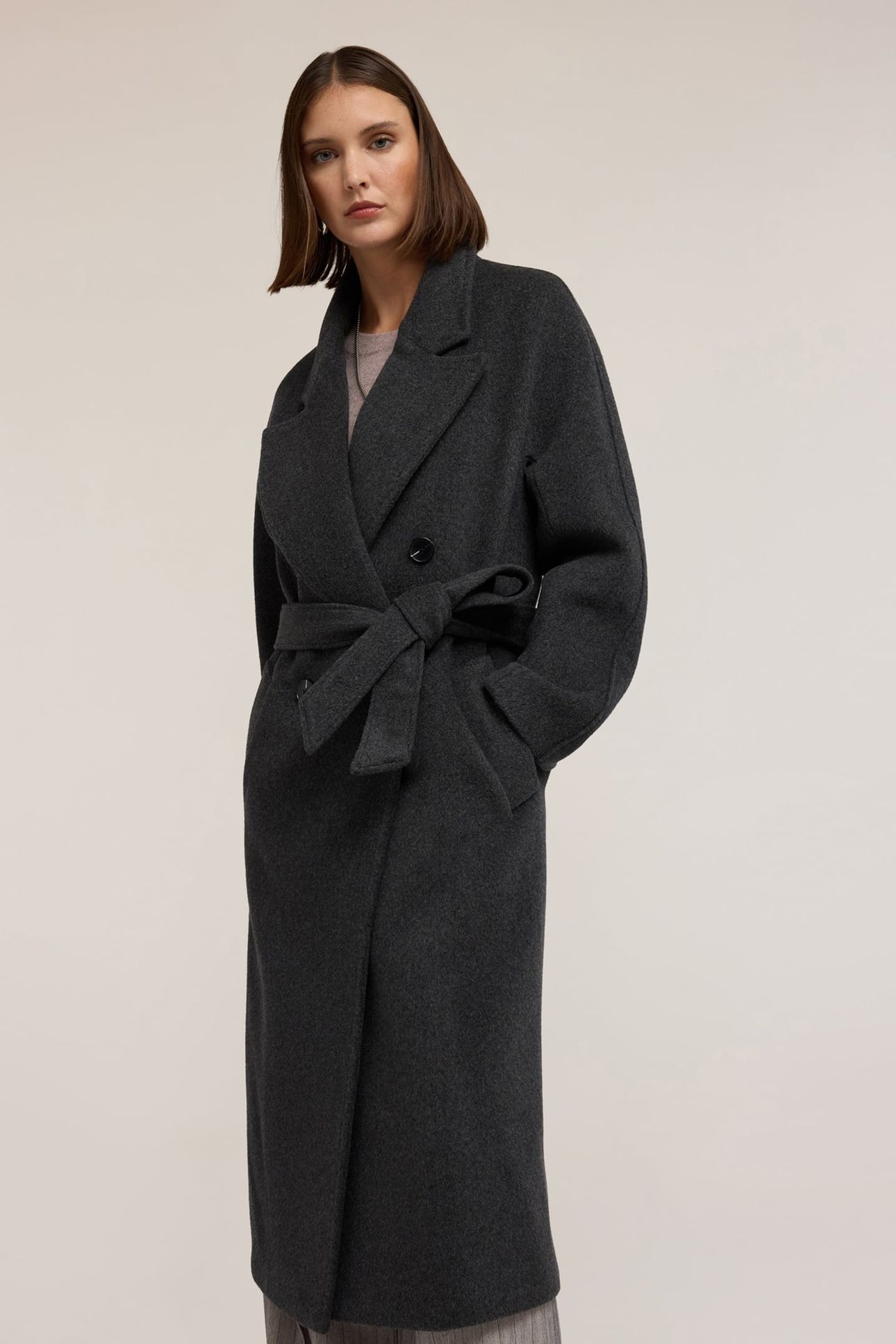 DOUBLE-BREASTED COAT IN WOOL BLEND DRAP GREY 2