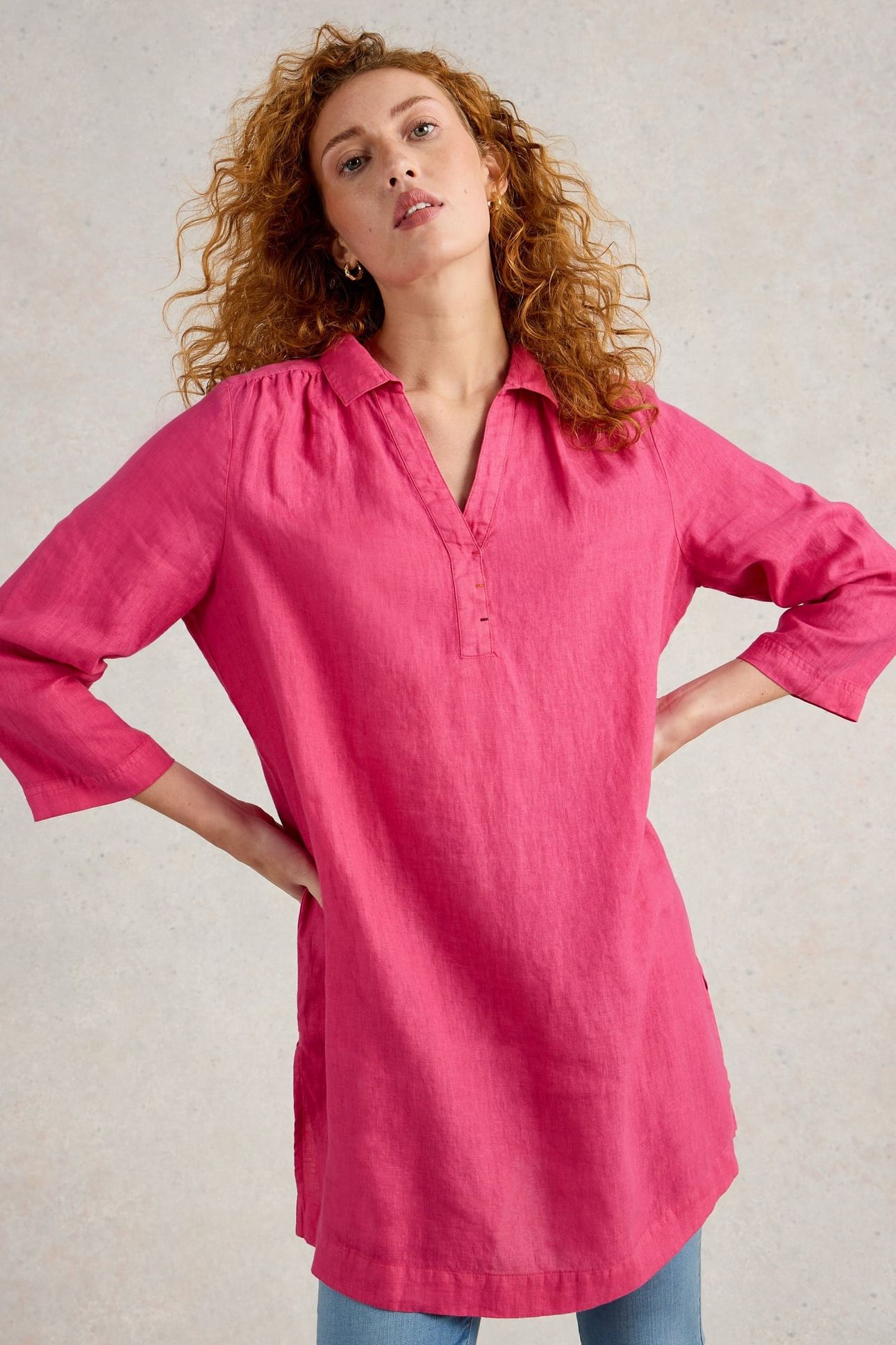 BLAKE LINEN TUNIC BRIGHT PINK 2