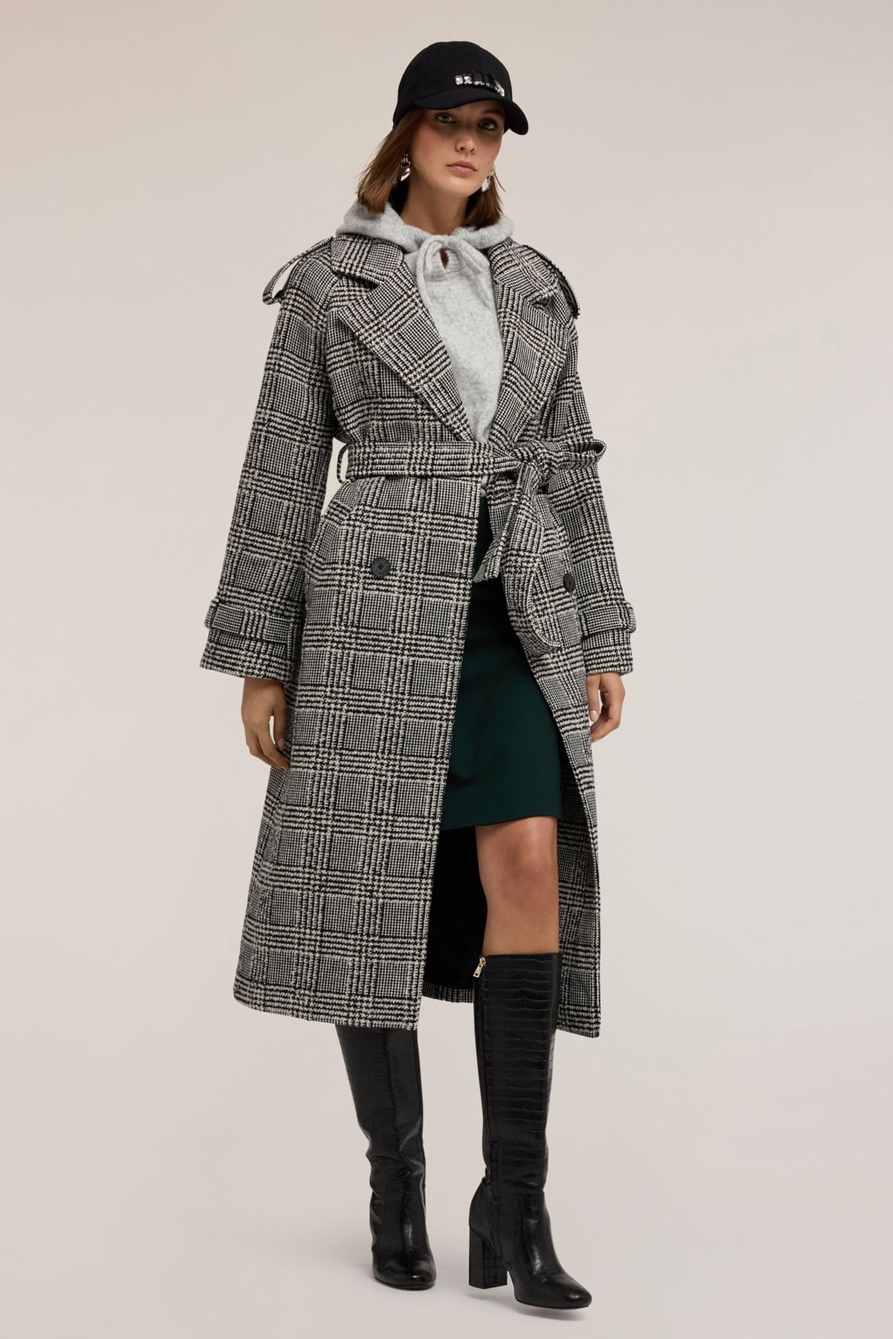 MIXED WOOL COAT IN CHECK PATTERN GREY 1
