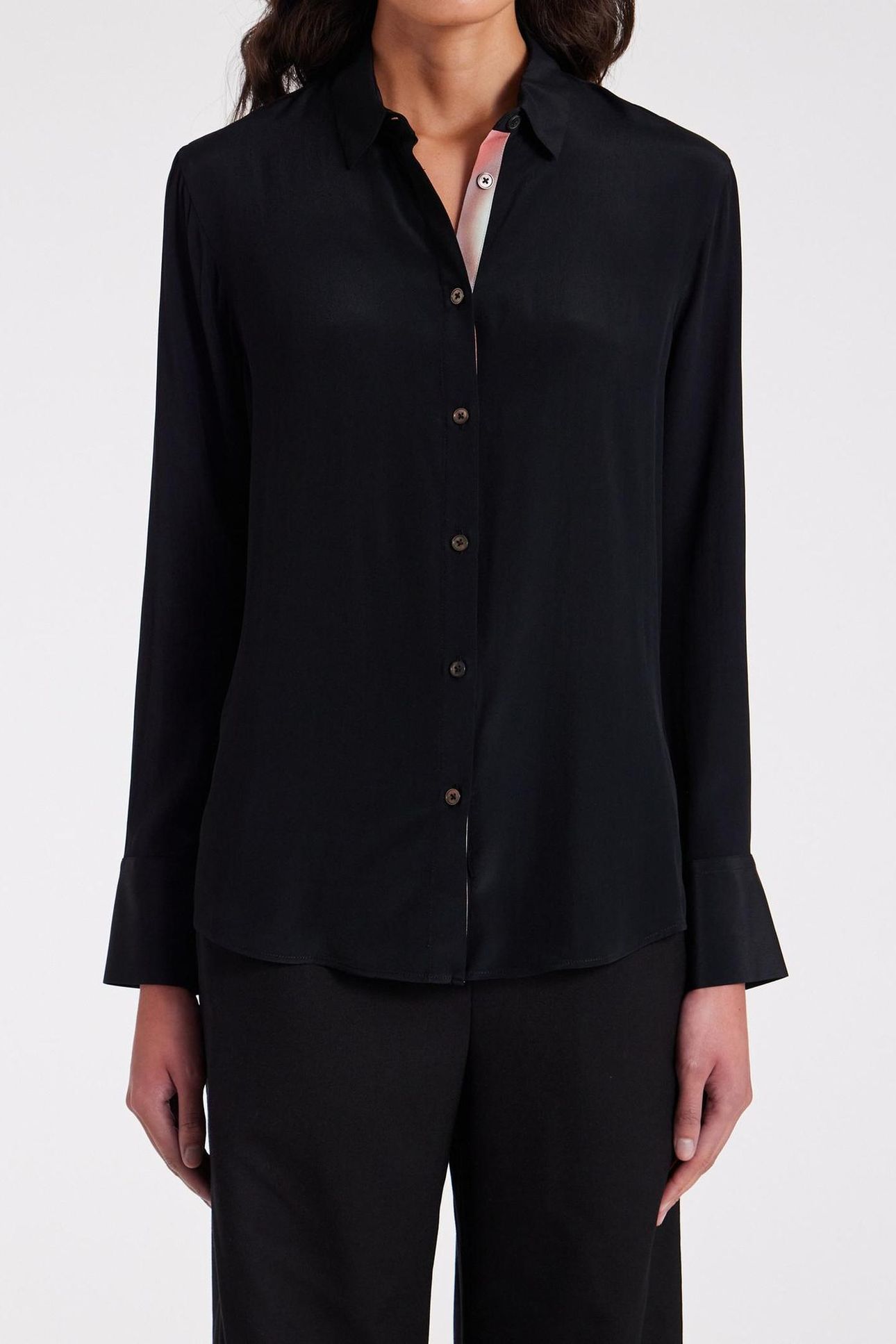 WOMENS SPRAY SWIRL PLACKET SHIRT BLACK 1