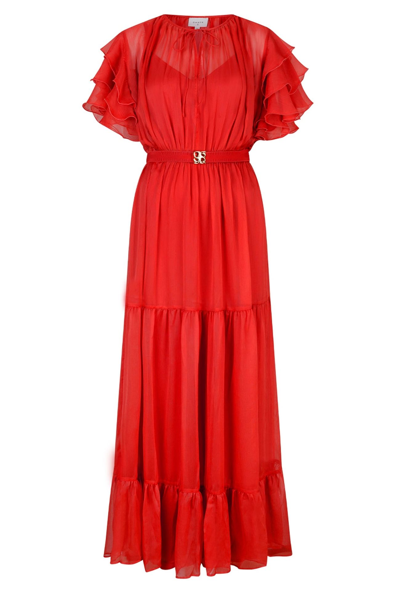 XEVI BOHO MAXI CHIFFON DRESS FLAME RED 3