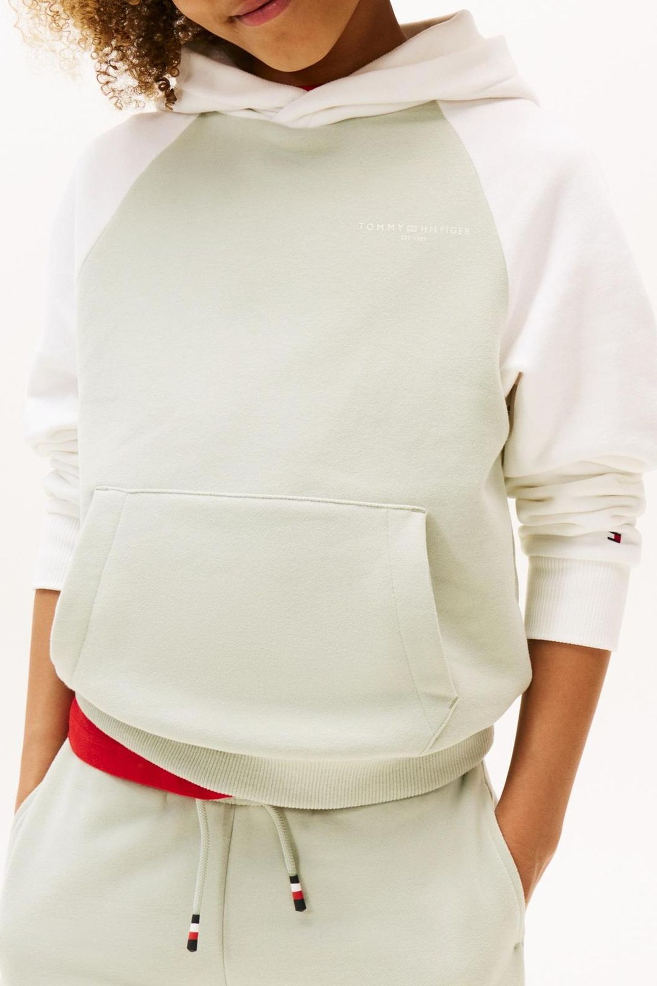 UNISEX MINI CORP LOGO HOODIE MISTY SAGE COLOURBLOCK 1