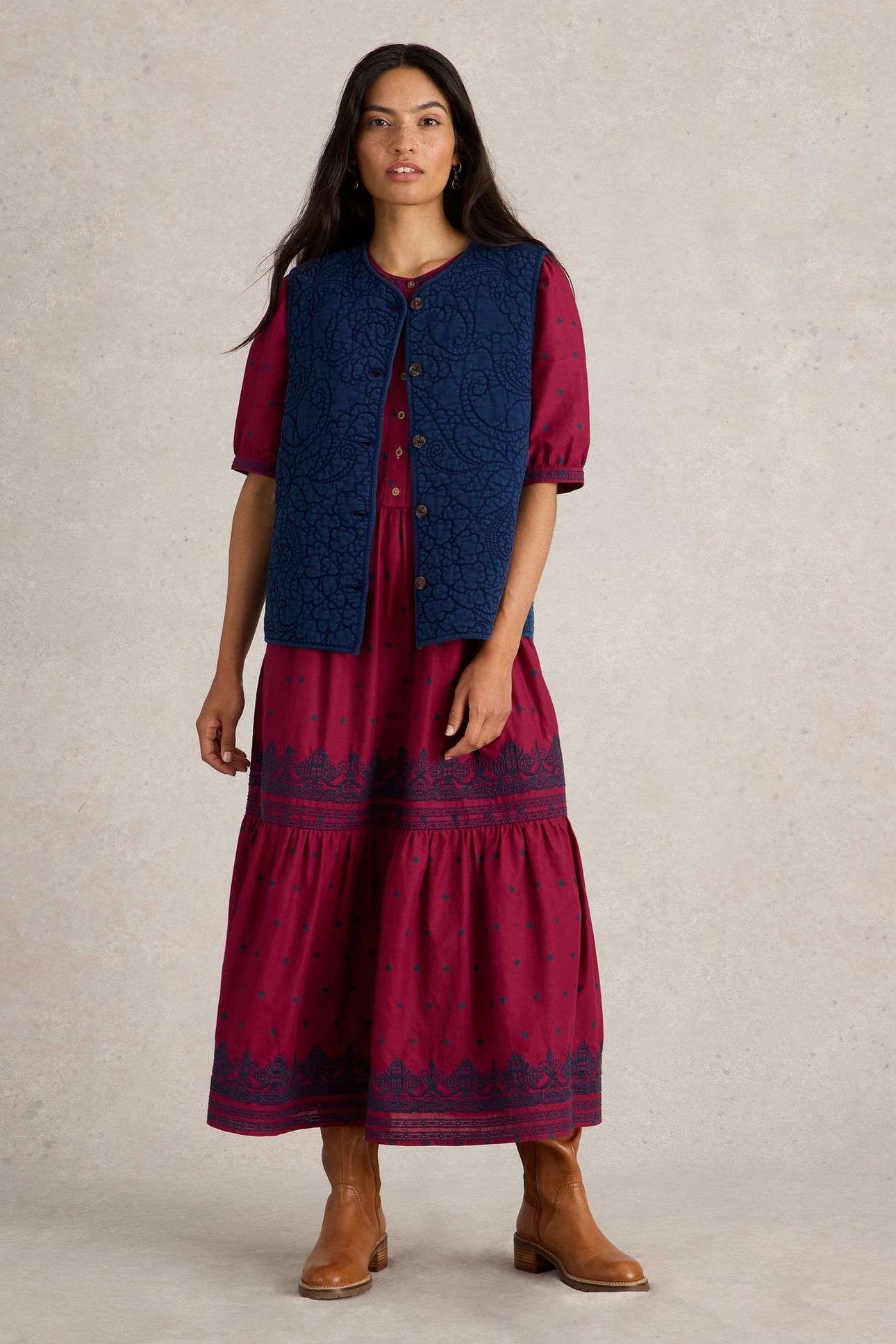 DENNIE EMBROIDERED GILET DENIM MULTI 1