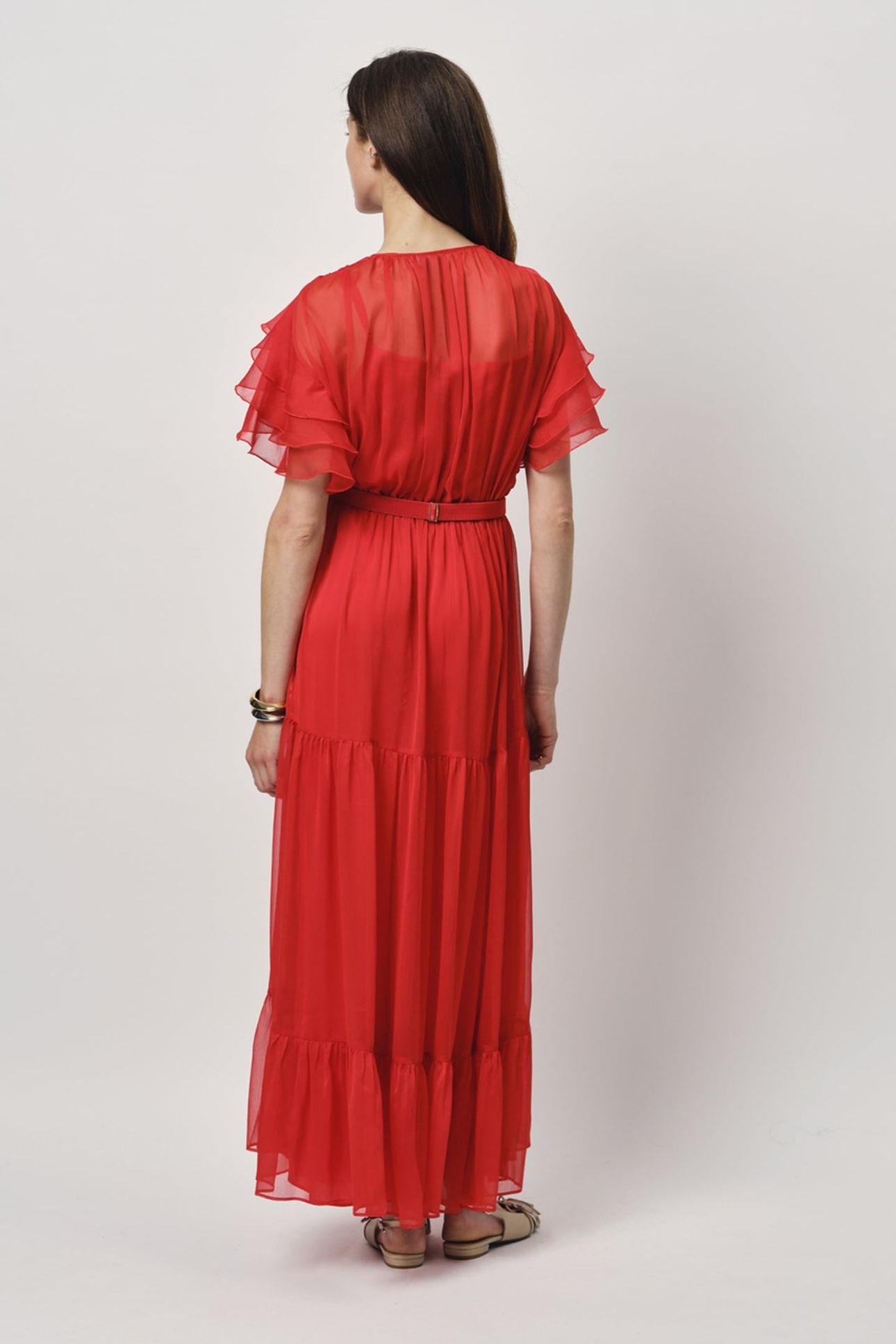 XEVI BOHO MAXI CHIFFON DRESS FLAME RED 2