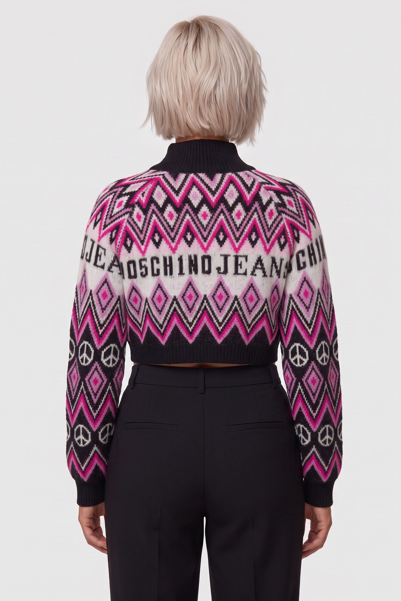 CASHMERE AND WOOL CROP PULLOVER GRAPHIC JACQUARD BLACK 2