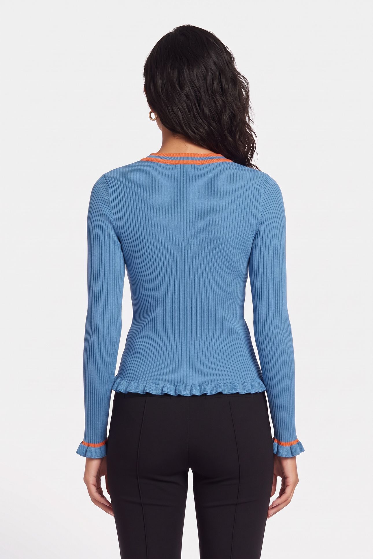 STRIPED DETAILS RIBBED KNIT CARDIGAN BLUE 2