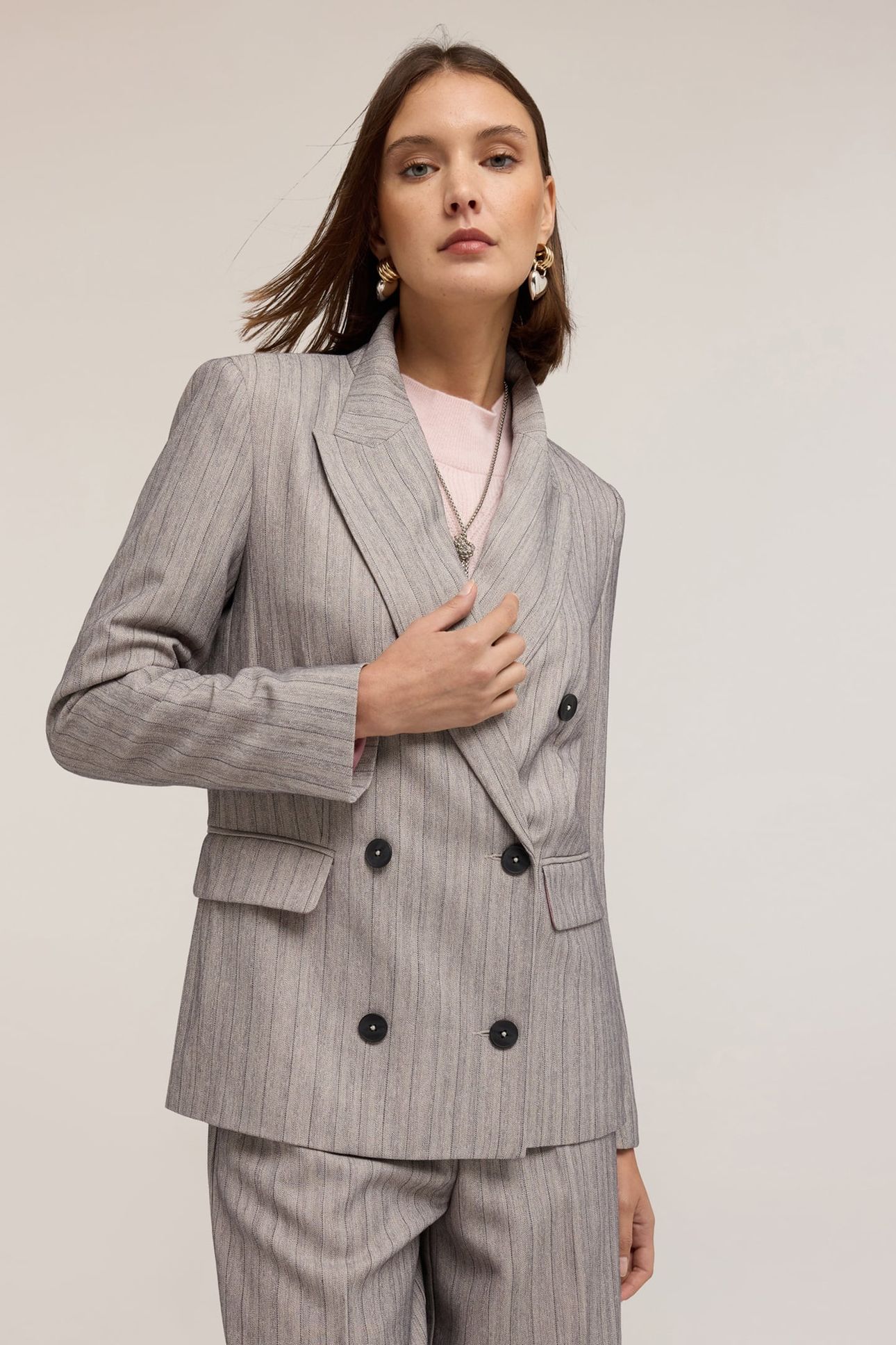 STRUCTURED DOUBLE-BREASTED PINSTRIPE JACKET GREY 2