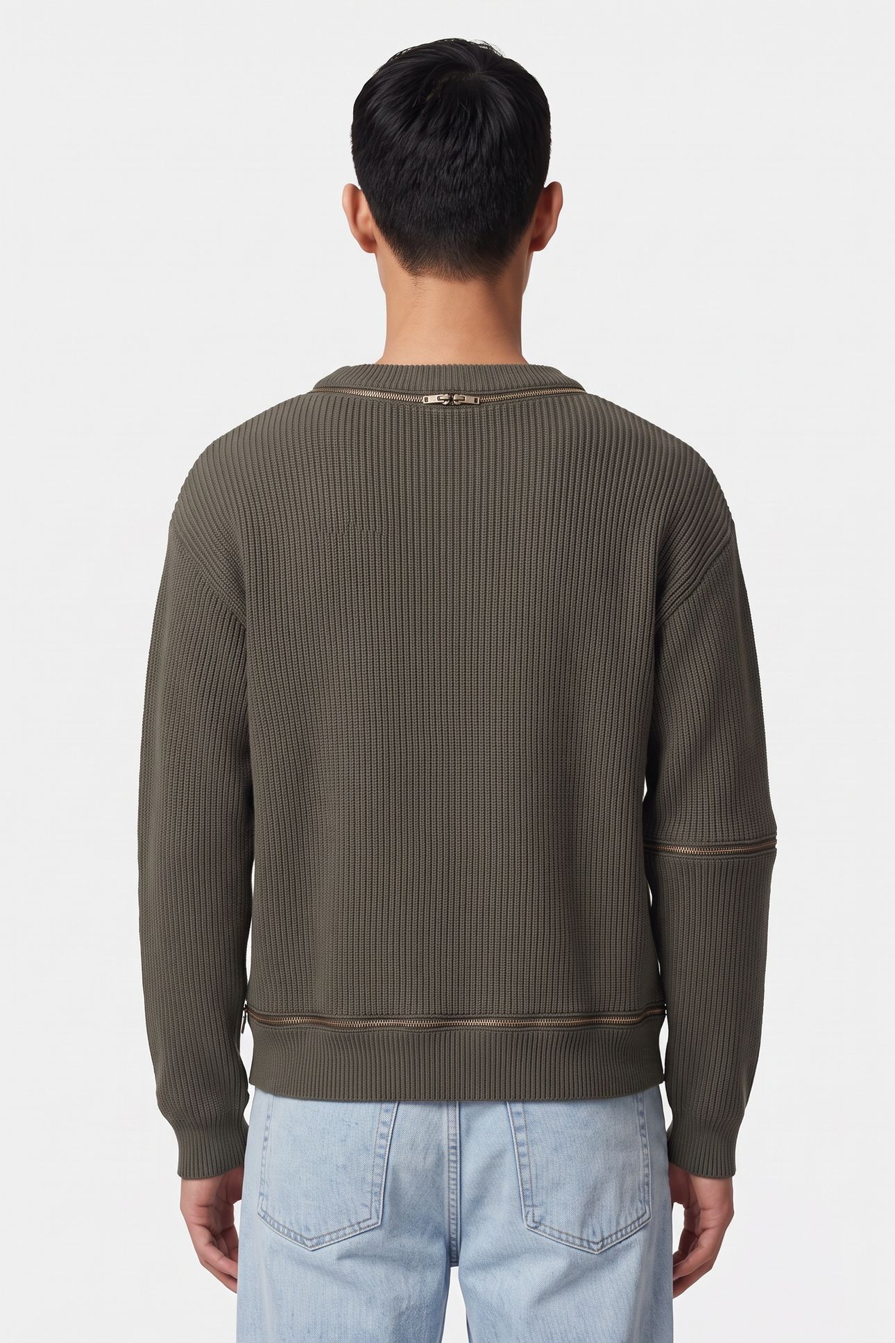 RIBBED WOOL PULLOVER WITH ZIP GREEN 2