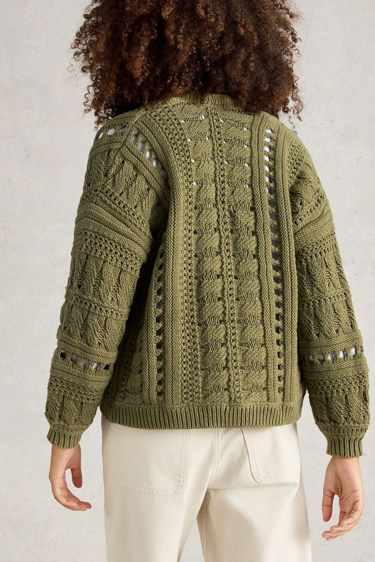 CASEY CROCHET CARDI KHAKI GREEN 3