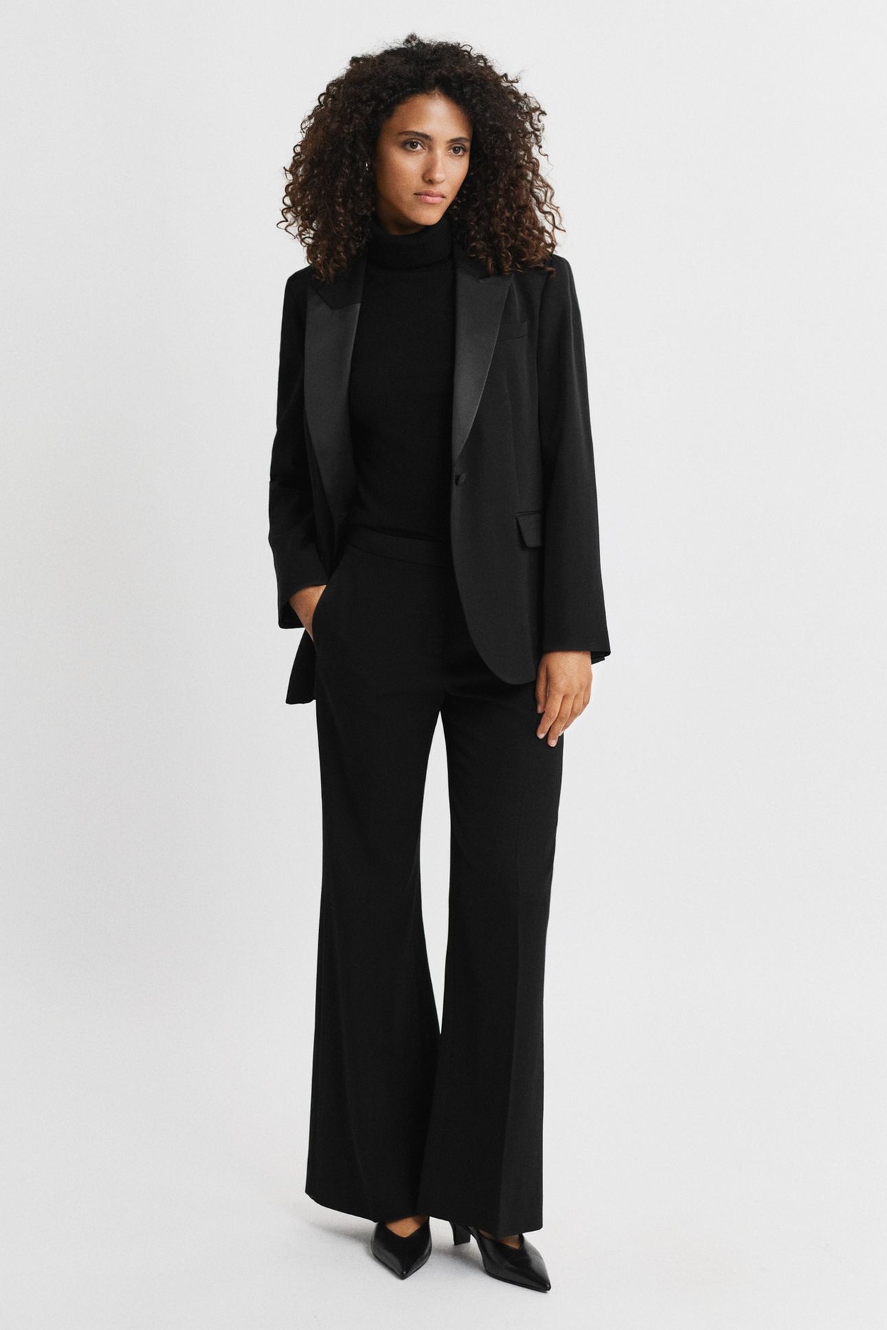 WOOL BLEND FLARE TUXEDO PANTS BLACK 2