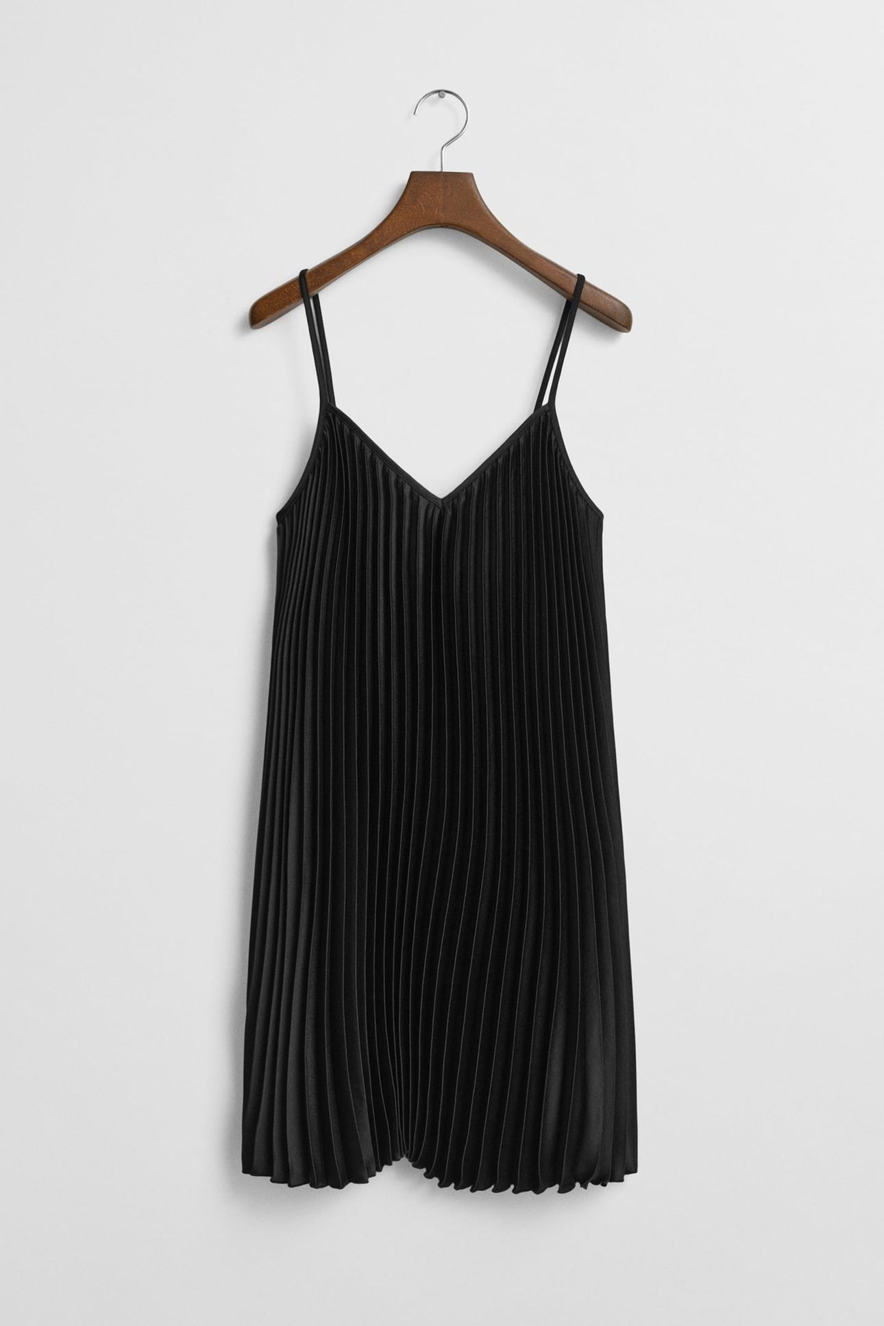SATEEN PLEATED MINI STRAP DRESS BLACK 5